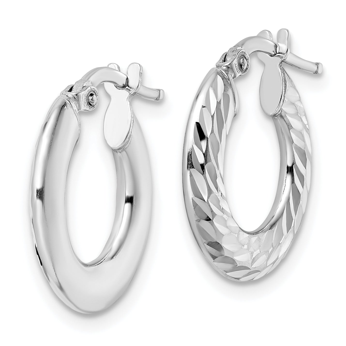 Sterling Silver Rhodium-plated 2x18mm D/C Knife-edge Tube Hoop Earrings Secondary image