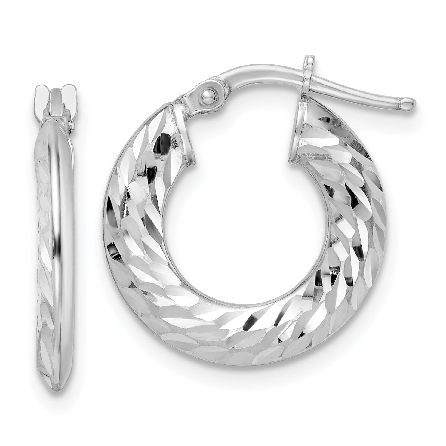 Sterling Silver Rhodium-plated 2x18mm D/C Knife-edge Tube Hoop Earrings Main image