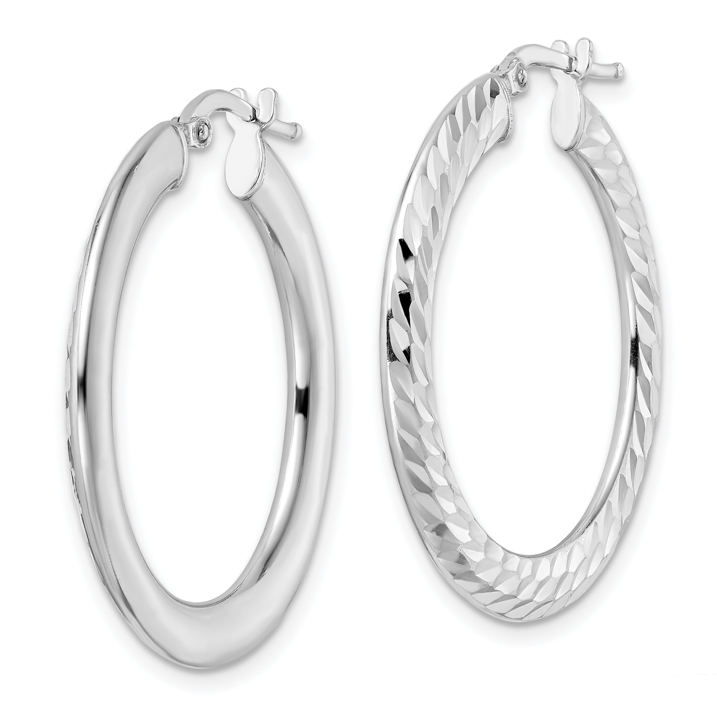 Sterling Silver Rhodium-plated 2x32mm D/C Knife-edge Tube Hoop Earrings Secondary image