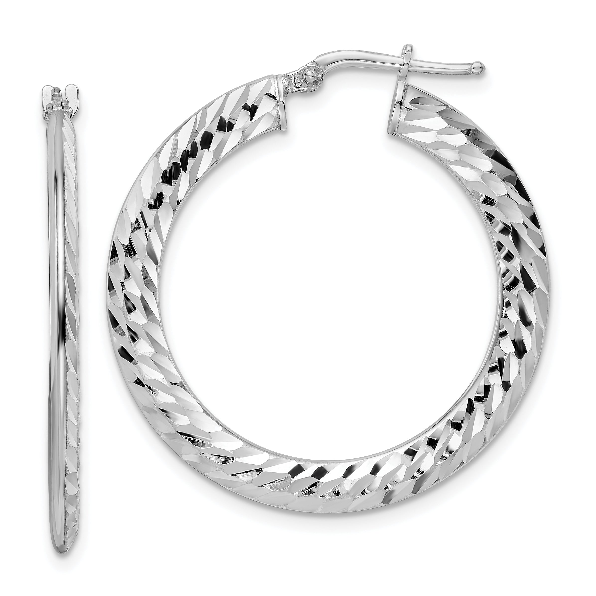 Sterling Silver Rhodium-plated 2x32mm D/C Knife-edge Tube Hoop Earrings Main image