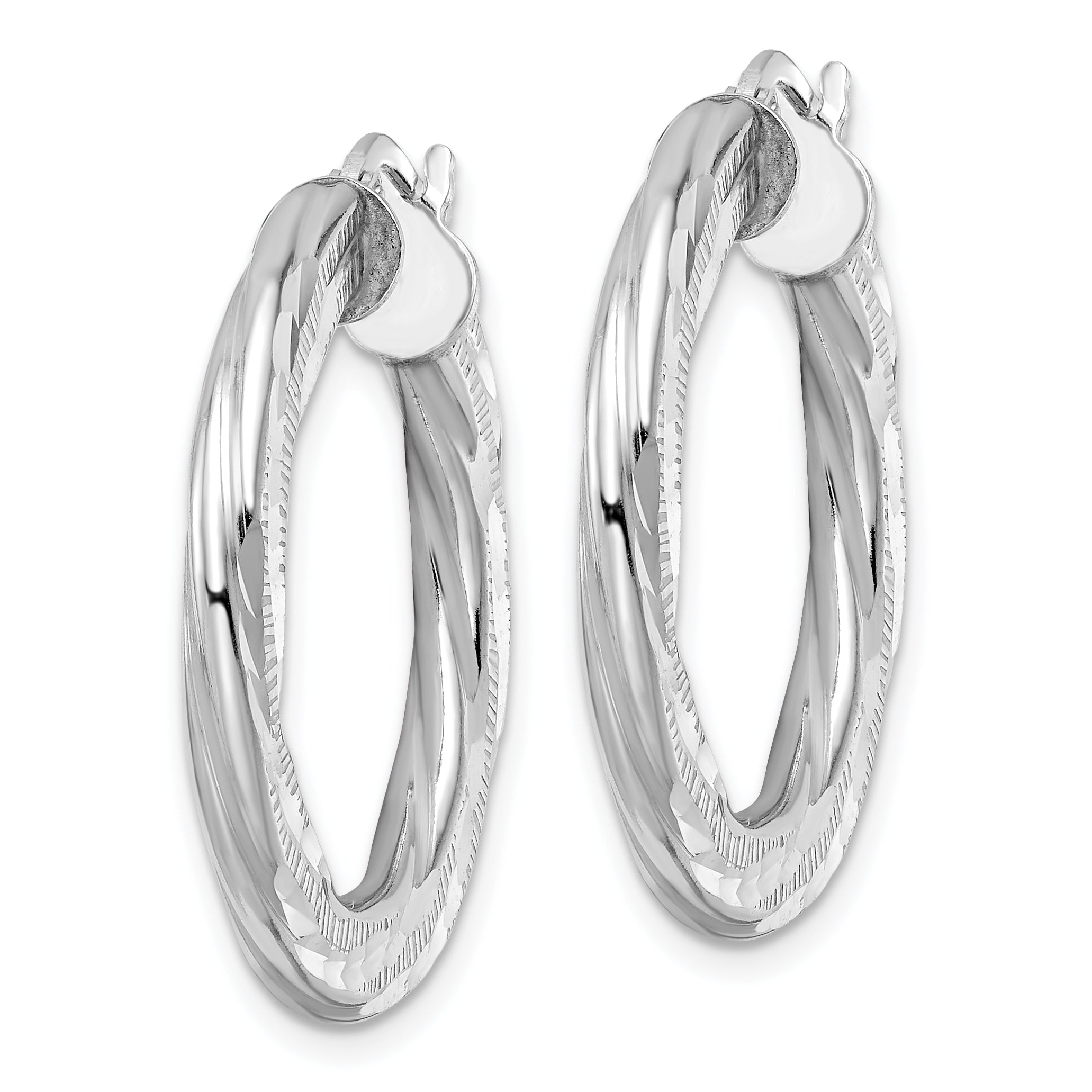 Sterling Silver Rhodium-plated 3x29mm D/C Twisted Tube Hoop Earrings Secondary image