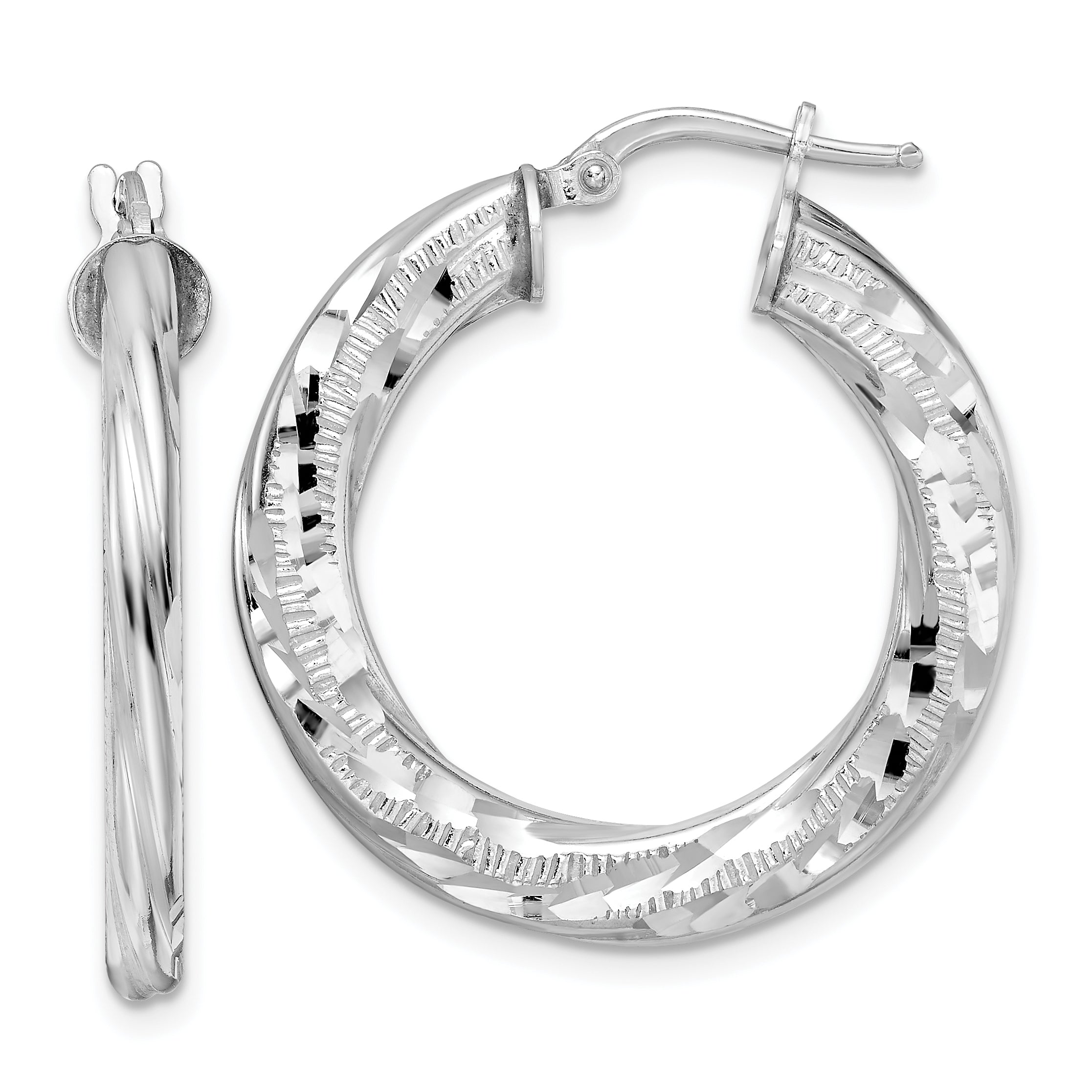 Sterling Silver Rhodium-plated 3x29mm D/C Twisted Tube Hoop Earrings Main image
