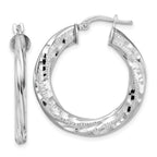 Sterling Silver Rhodium-plated 3x29mm D/C Twisted Tube Hoop Earrings