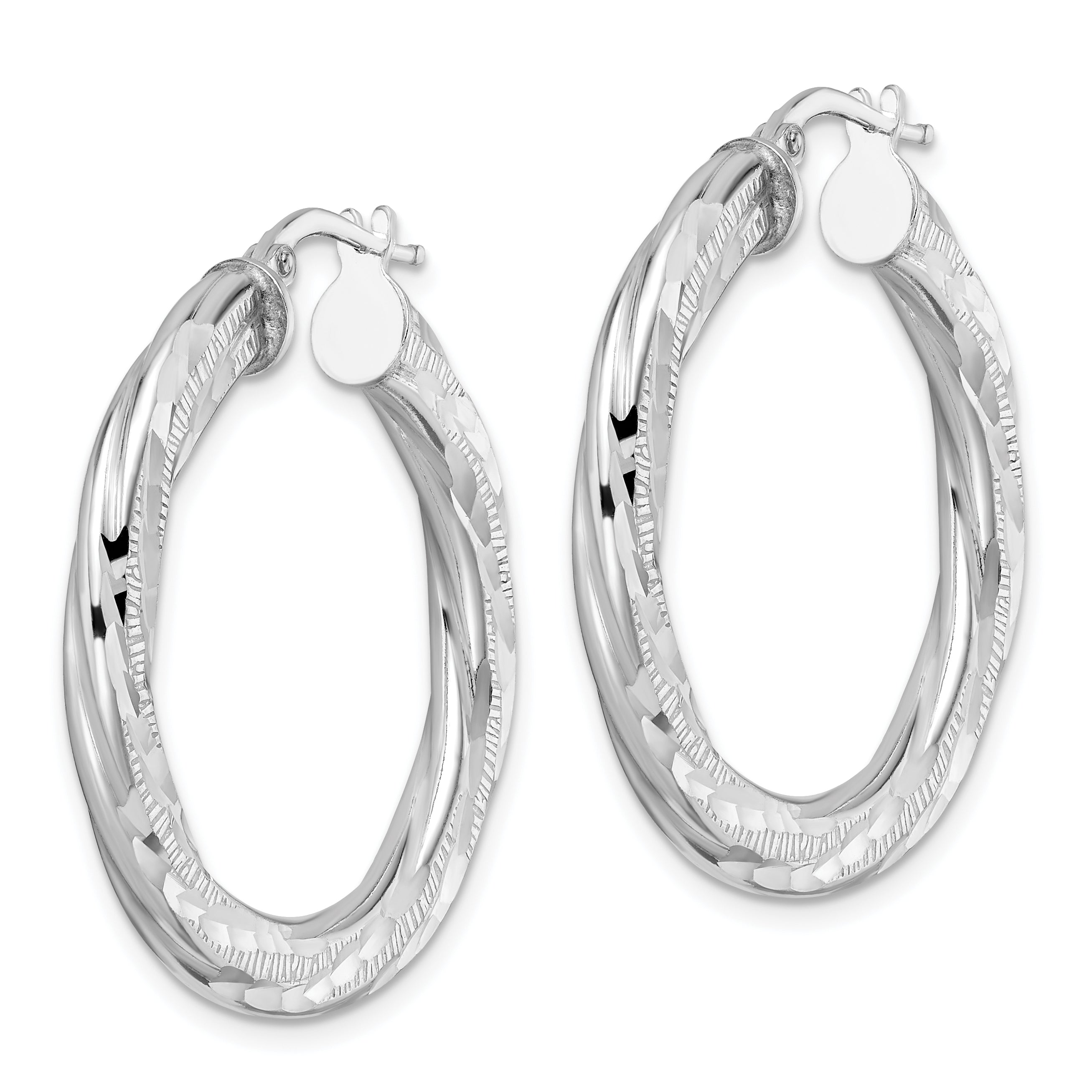 Sterling Silver Rhodium-plated 3x33mm D/C Twisted Tube Hoop Earrings Secondary image