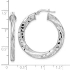 Sterling Silver Rhodium-plated 3x33mm D/C Twisted Tube Hoop Earrings