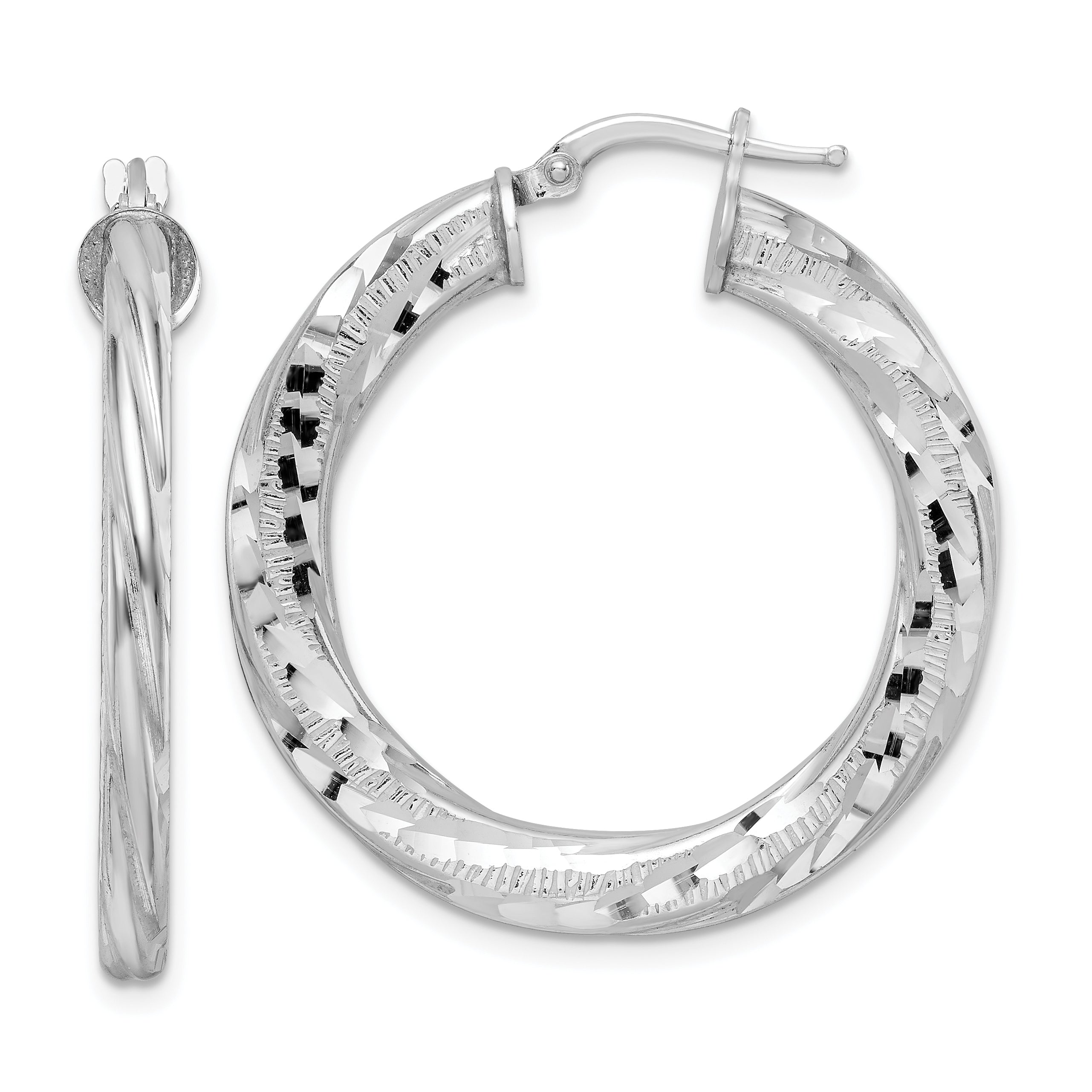 Sterling Silver Rhodium-plated 3x33mm D/C Twisted Tube Hoop Earrings Main image