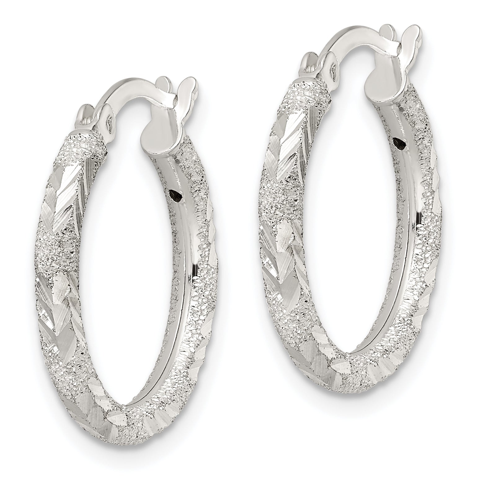 Sterling Silver Polished and Laser Diamond-cut Hoop Earrings Secondary image