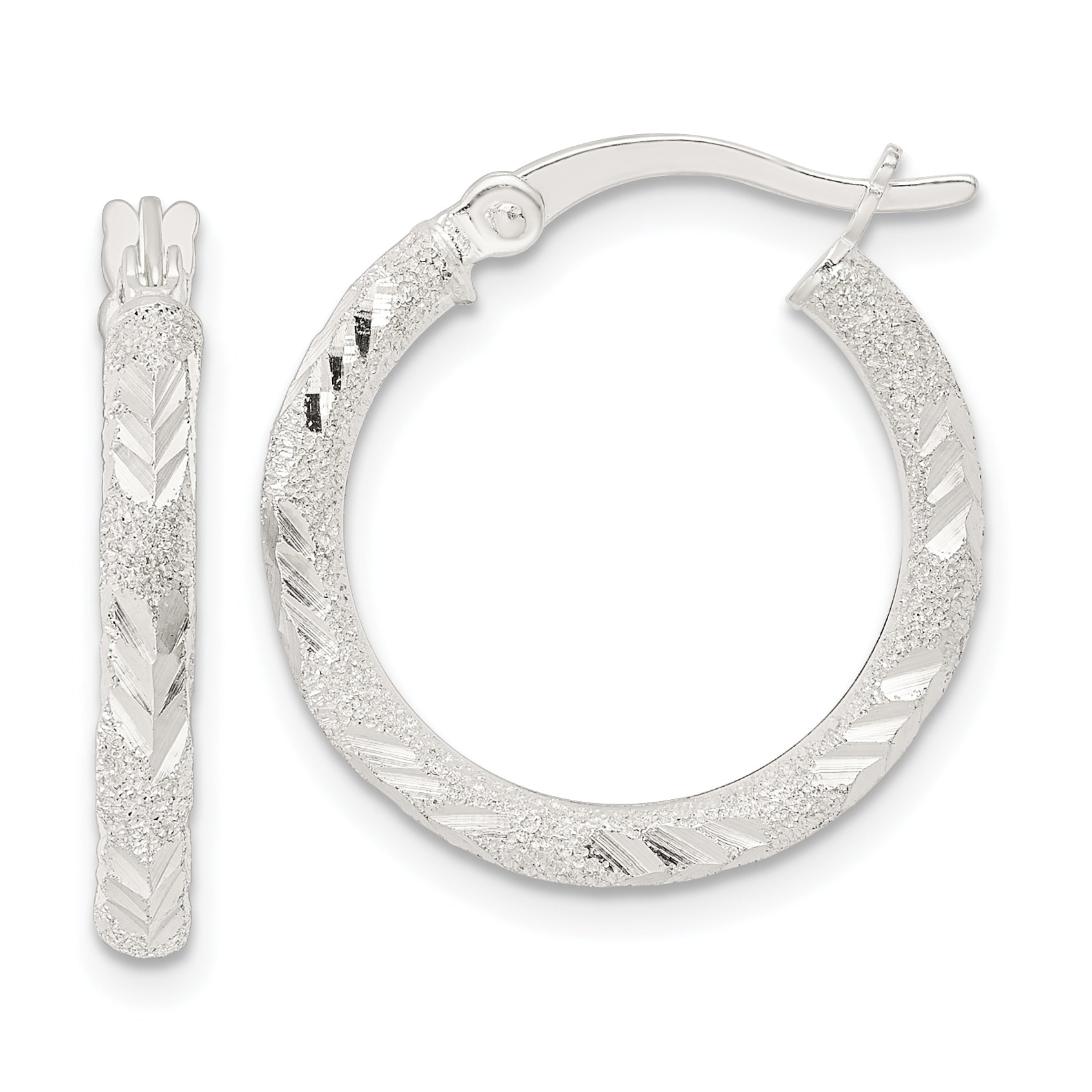 Sterling Silver Polished and Laser Diamond-cut Hoop Earrings Main image