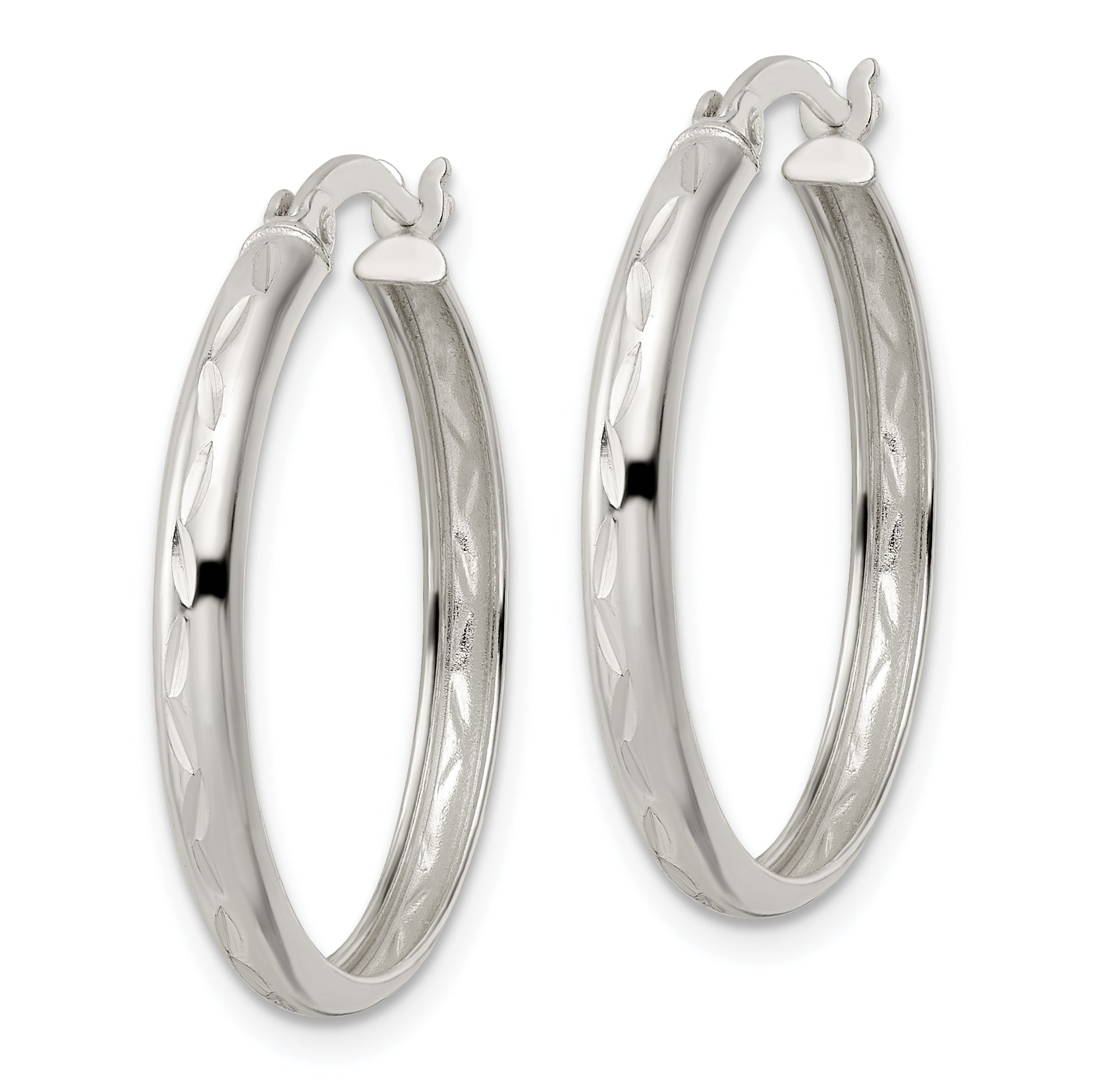 Sterling Silver Polished and Diamond-cut Circle Hoop Earrings Secondary image