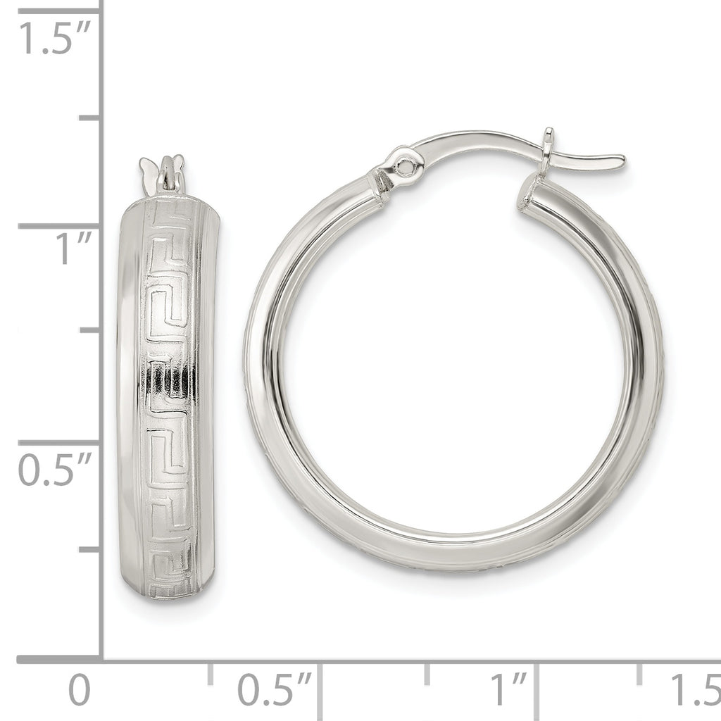Sterling Silver Polished Greek Key Circle Hoop Earrings