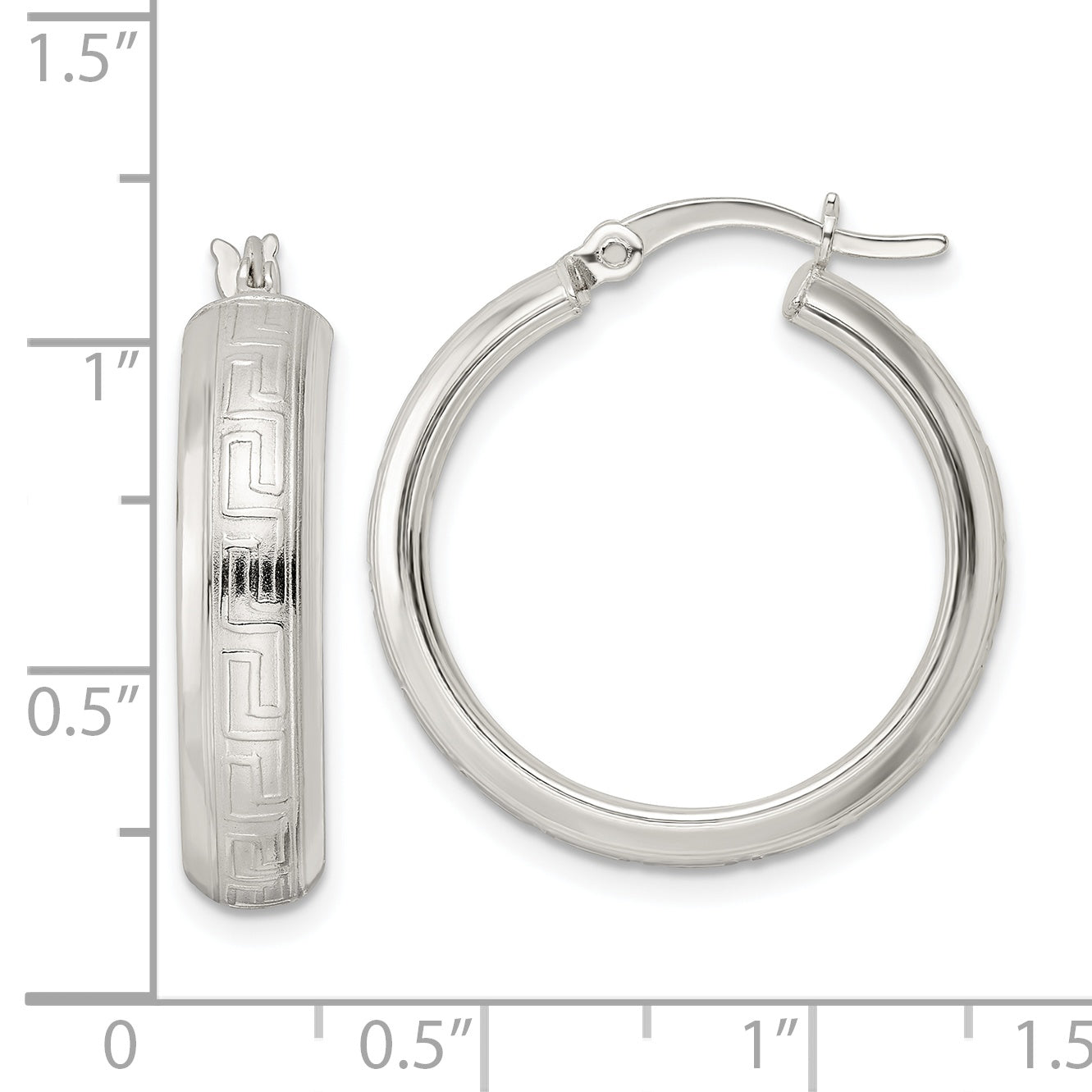 Sterling Silver Polished Greek Key Circle Hoop Earrings