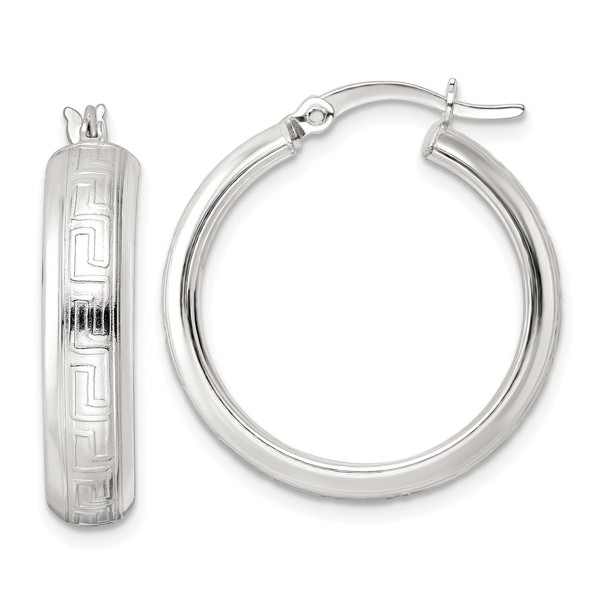 Greek Key Circle Hoop Earrings in Sterling Silver, 26mm - Sophia Jewelers Main image