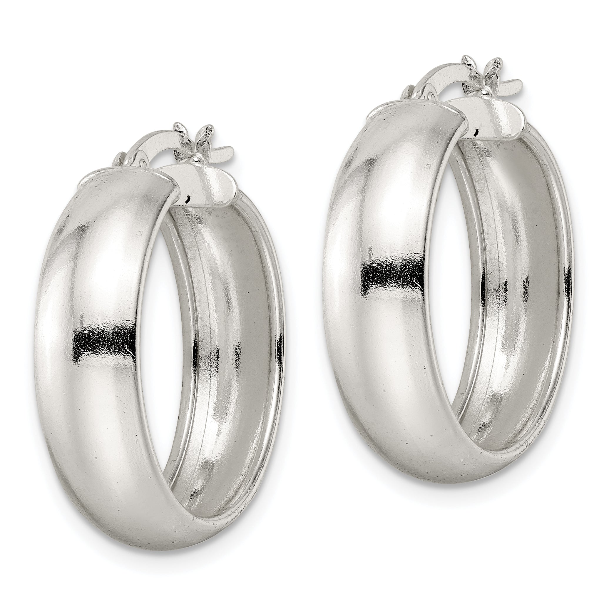 Sterling Silver Polished 7x25mm Hoop Earrings Secondary image