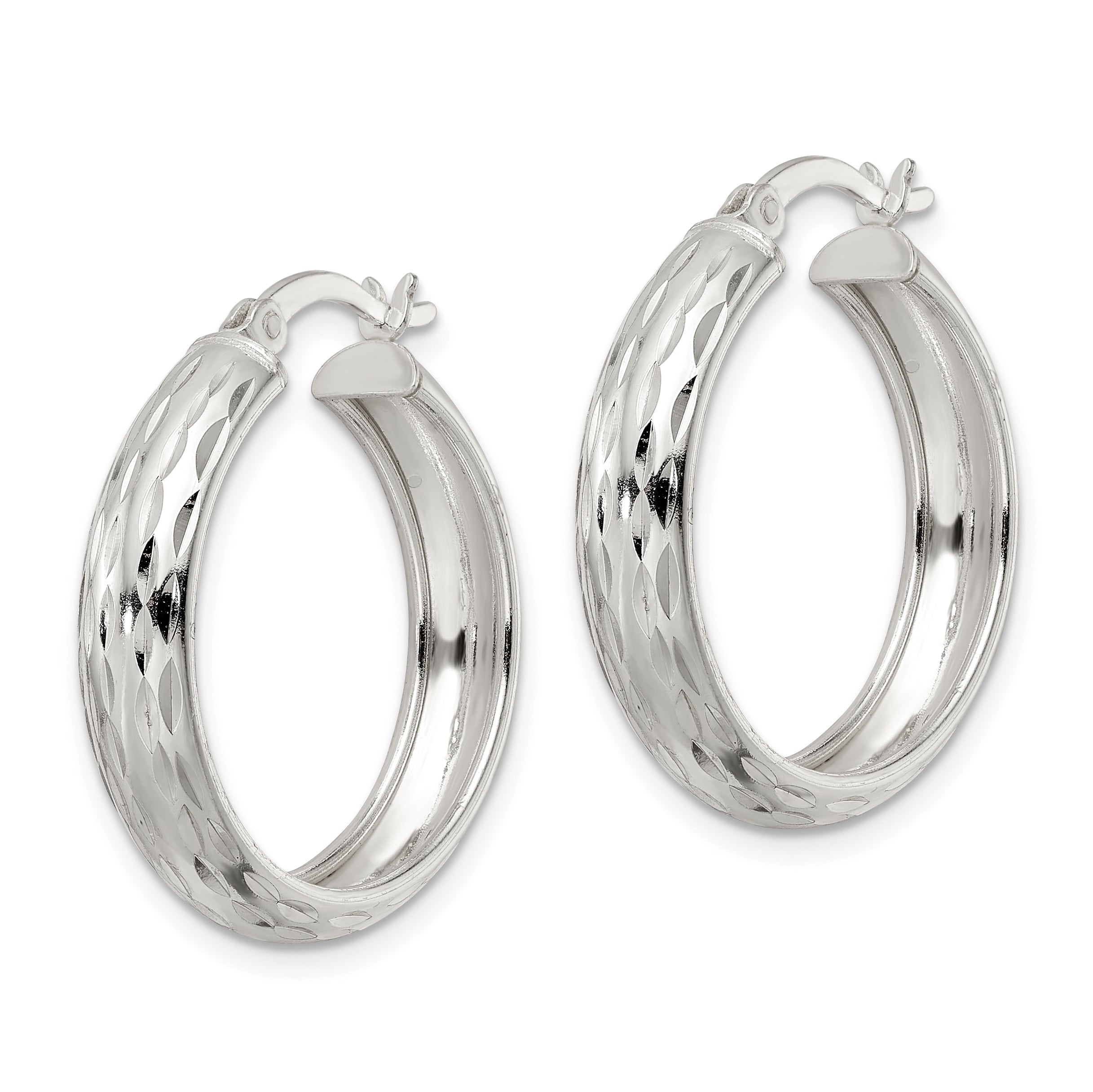 Sterling Silver Polished Diamond-cut 5x25mm Hoop Earrings Secondary image