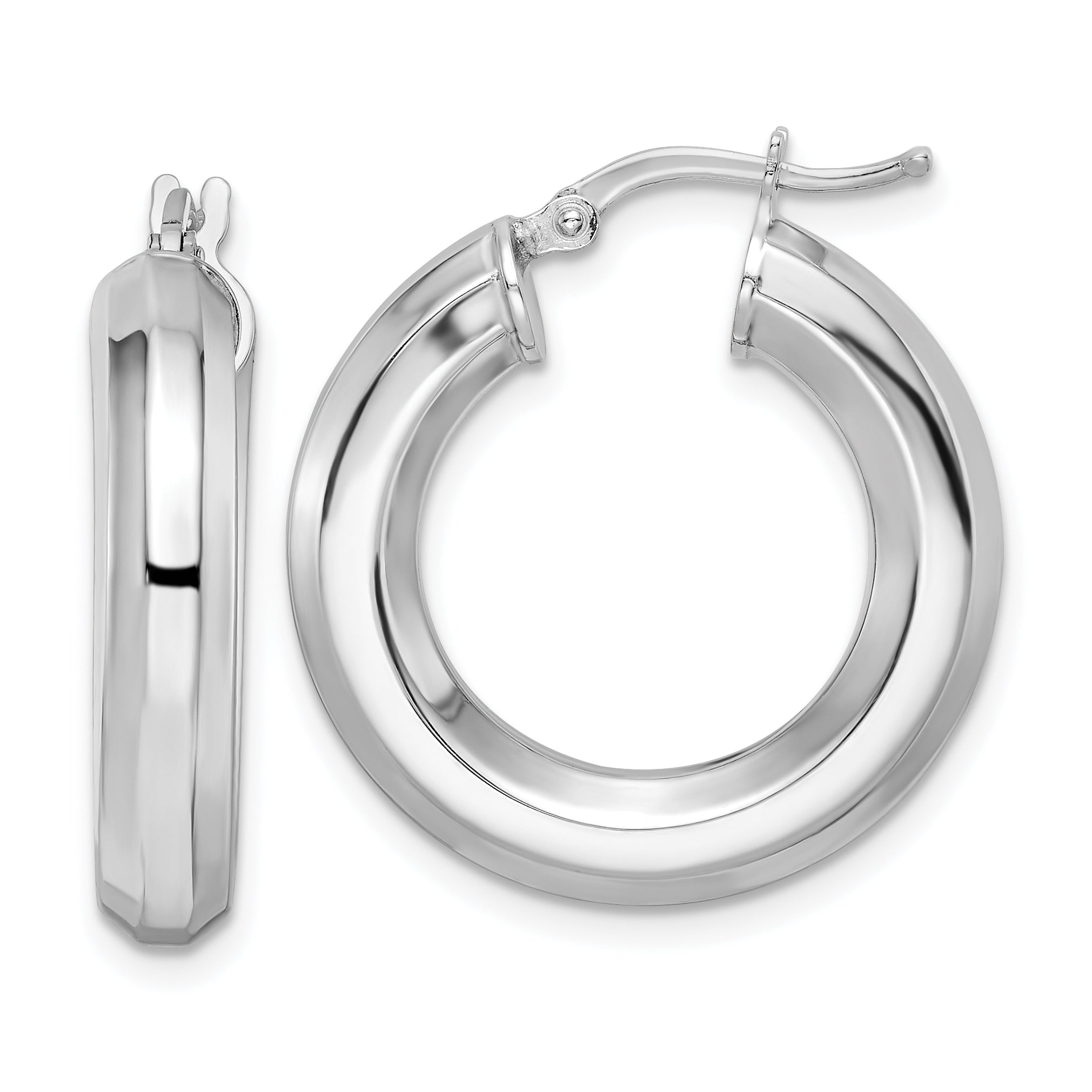 Sterling Silver Rhodium-plated 5x24mm Octagon Tube Hoop Earrings Main image