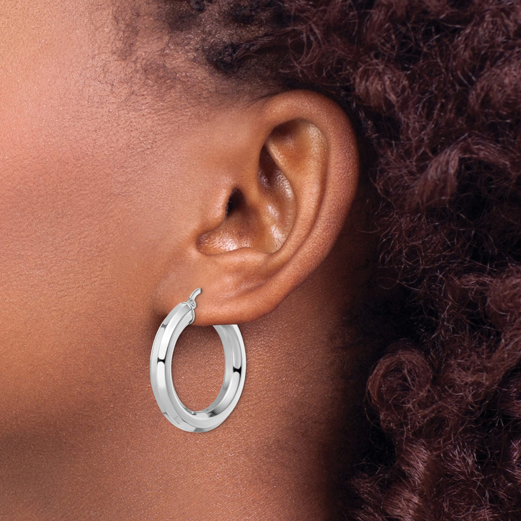 Smooth Octagon Tube Hoop Earrings in Sterling Silver, 30mm Diamond-Cut - Sophia Jewelers