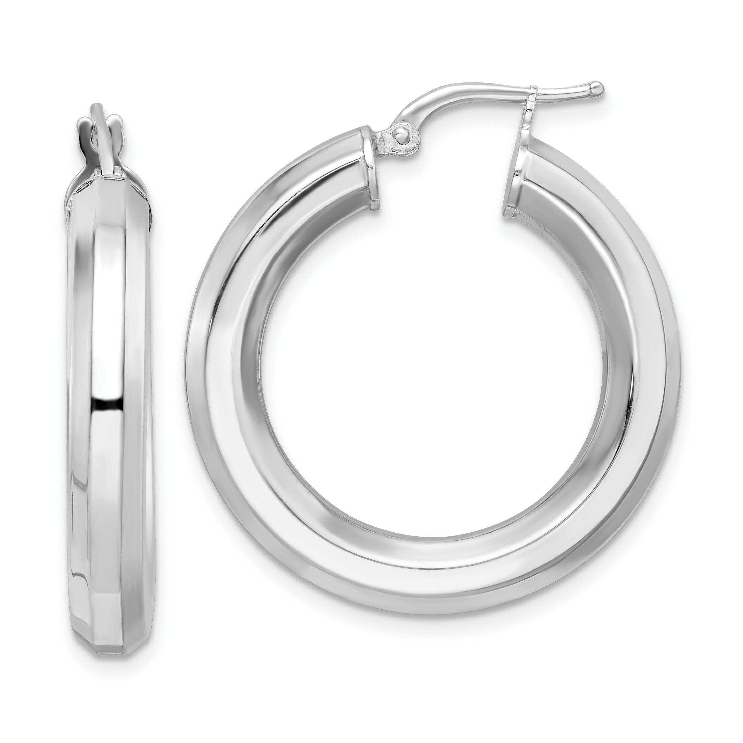 Sterling Silver Rhodium-plated 5x30mm Octagon Tube Hoop Earrings Main image