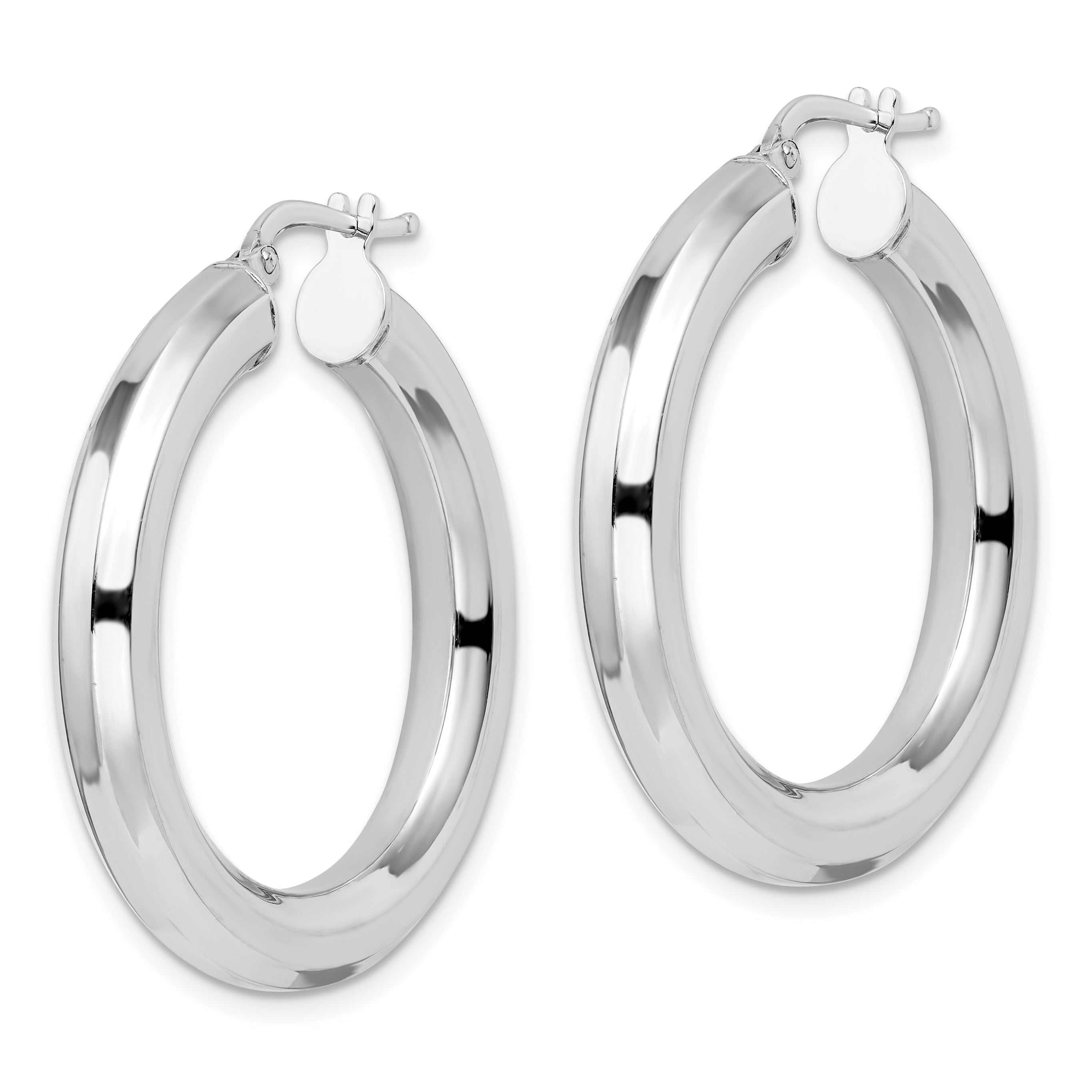 Sterling Silver Rhodium-plated 5x34mm Octagon Tube Hoop Earrings Secondary image