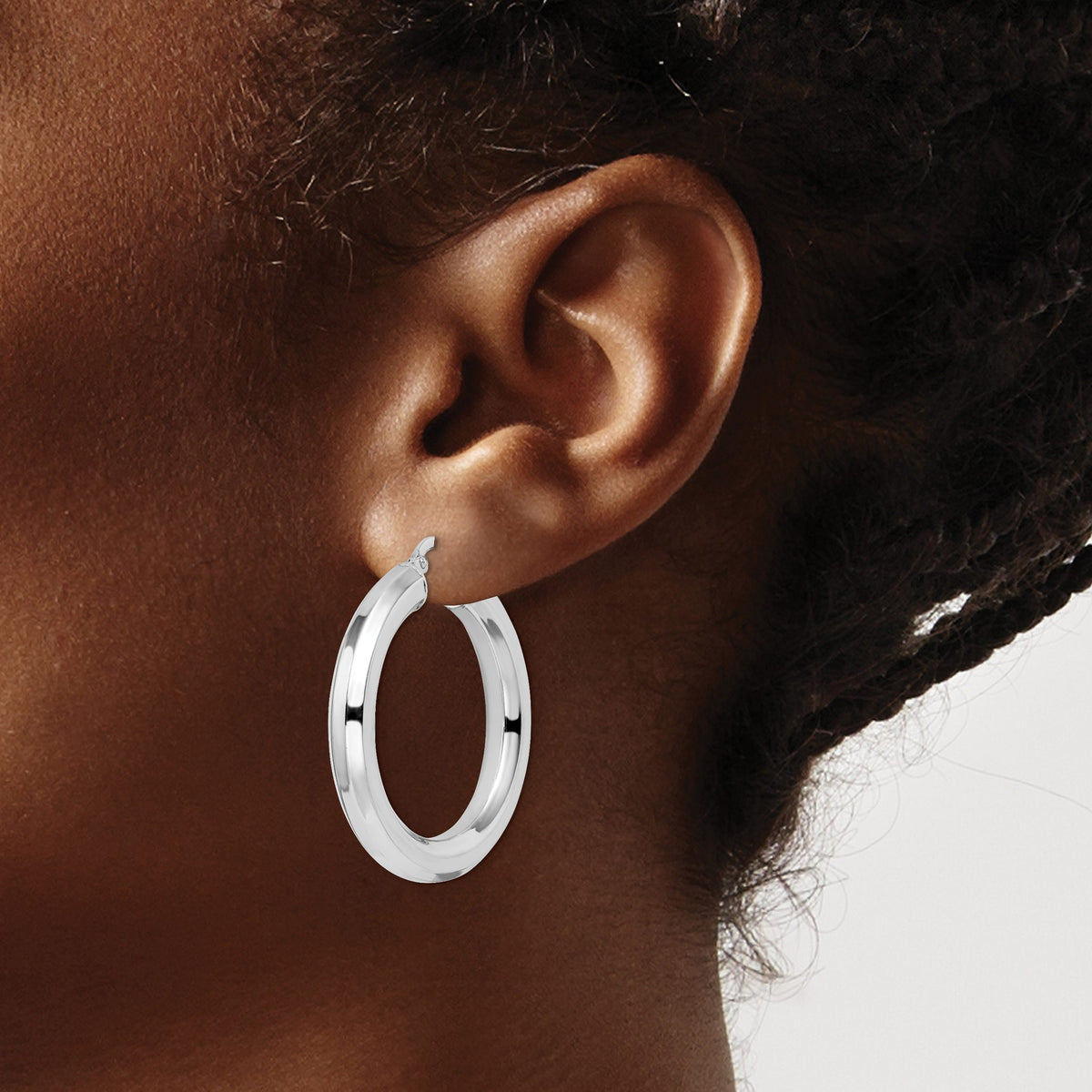 Smooth Octagon Tube Hoop Earrings in Sterling Silver, 34mm Diamond-Cut - Sophia Jewelers