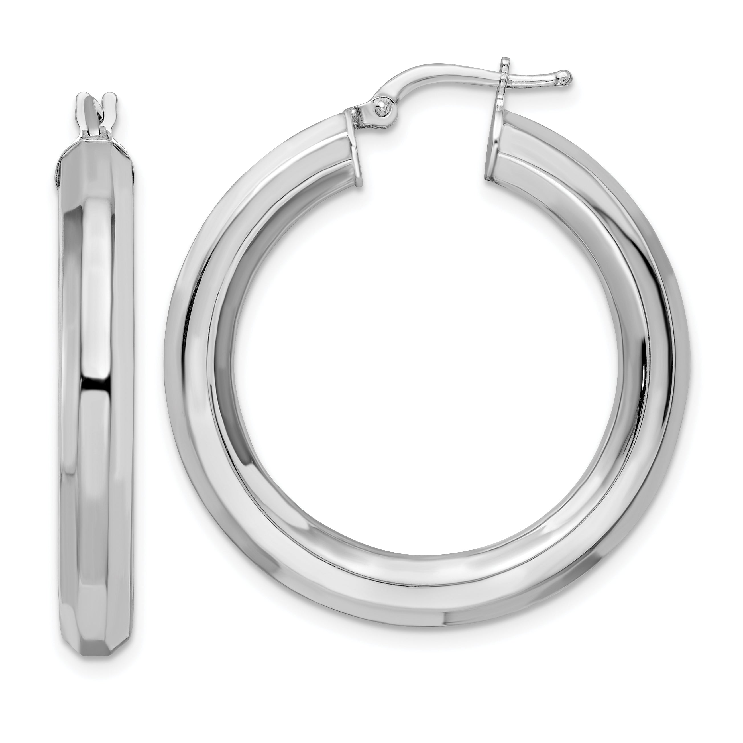 Sterling Silver Rhodium-plated 5x34mm Octagon Tube Hoop Earrings Main image