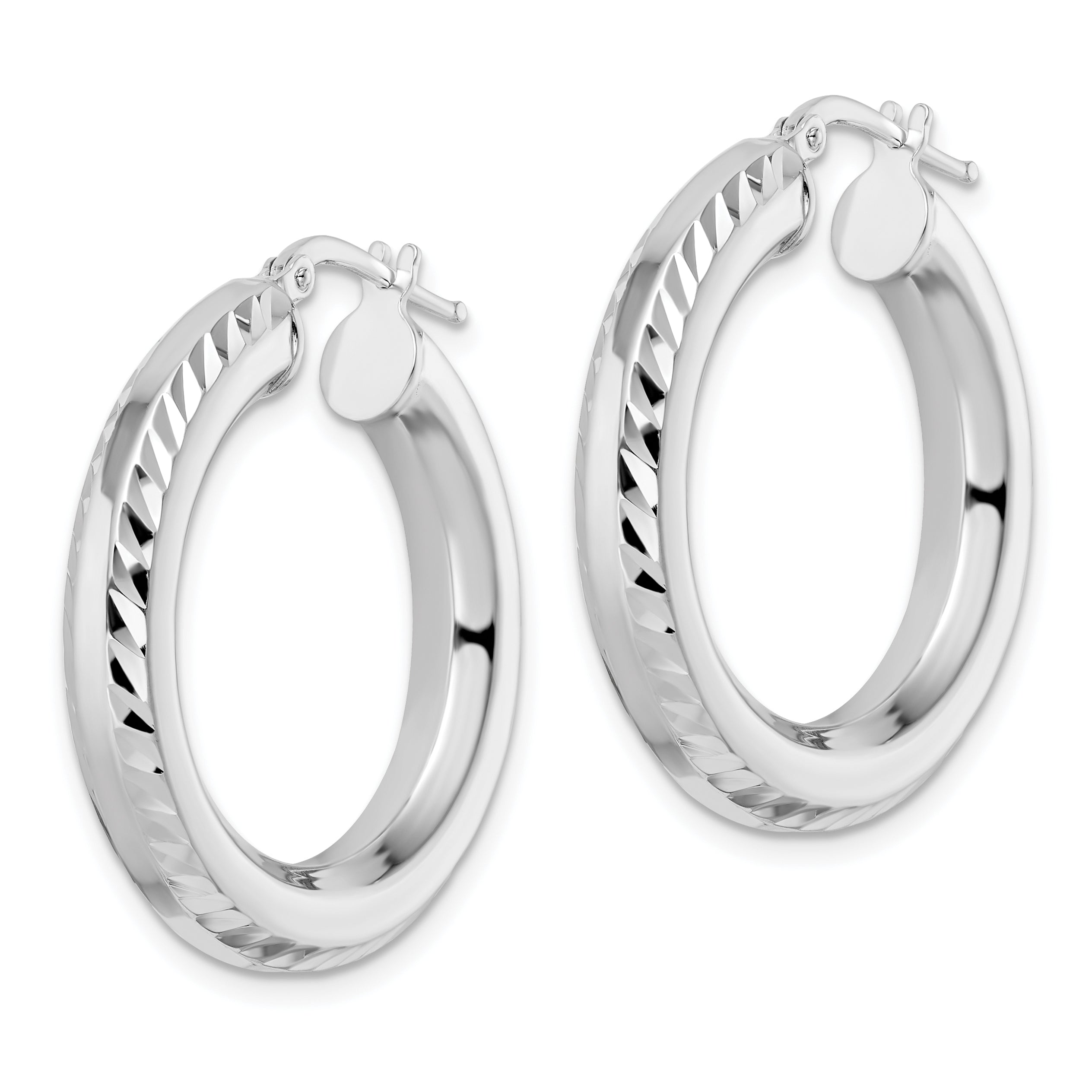 Sterling Silver Rhodium-plated 5x30mm D/C Octagon Tube Hoop Earrings Secondary image