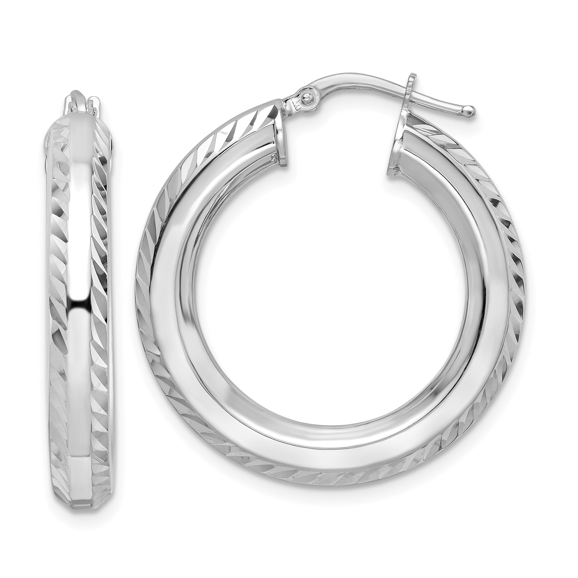 Sterling Silver Rhodium-plated 5x30mm D/C Octagon Tube Hoop Earrings Main image