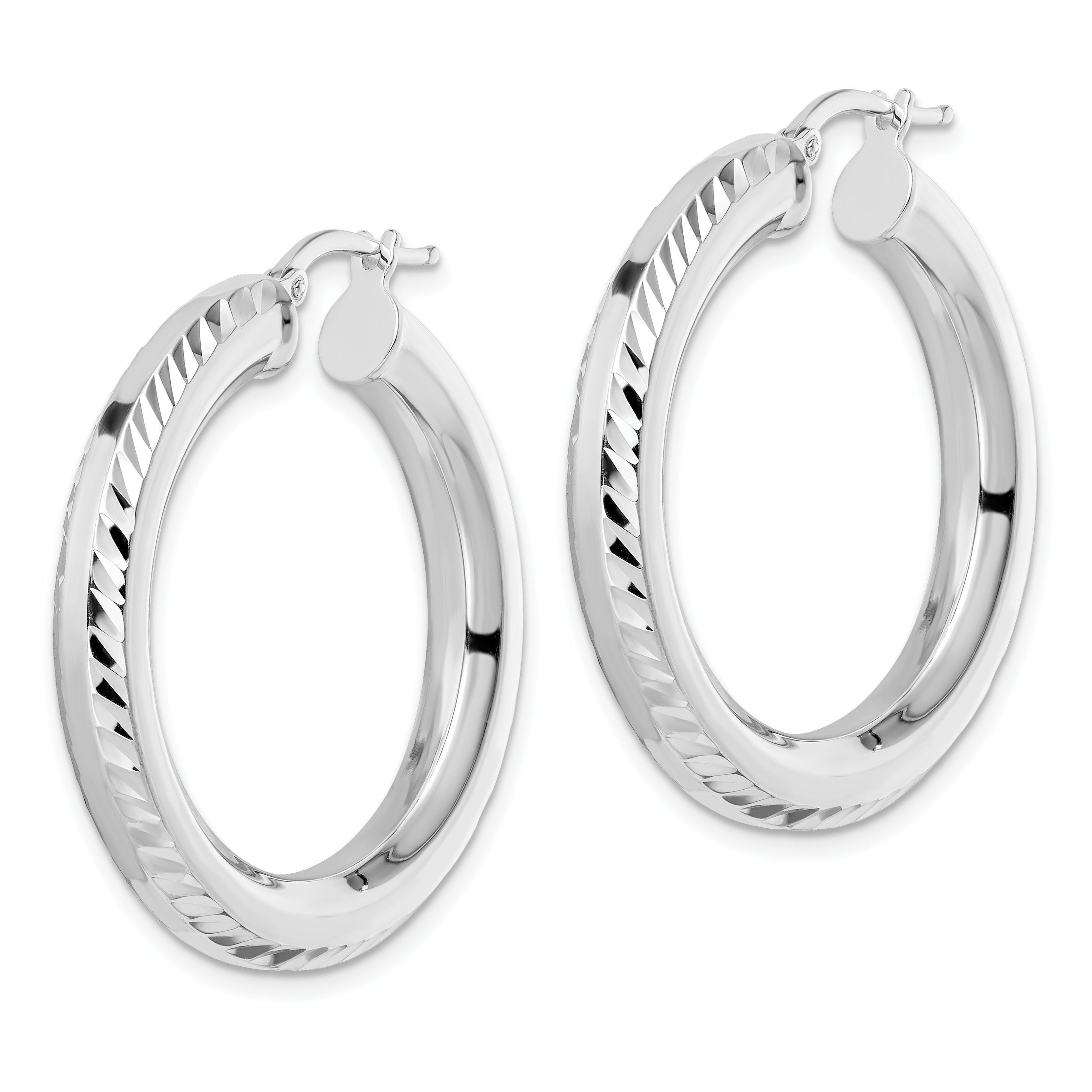 Sterling Silver Rhodium-plated 5x34mm D/C Octagon Tube Hoop Earrings Secondary image