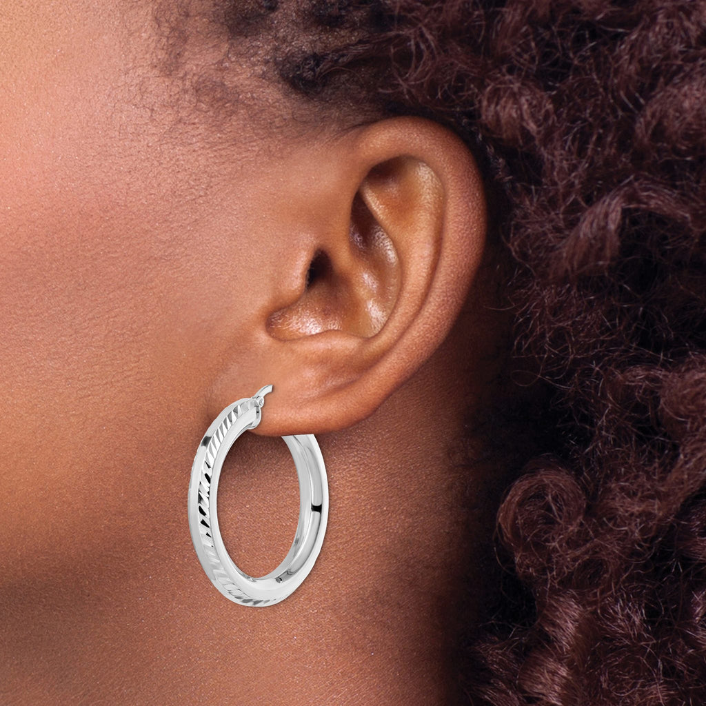 Diagonal Striped Octagon Tube Hoop Earrings in Sterling Silver, 34mm - Sophia Jewelers