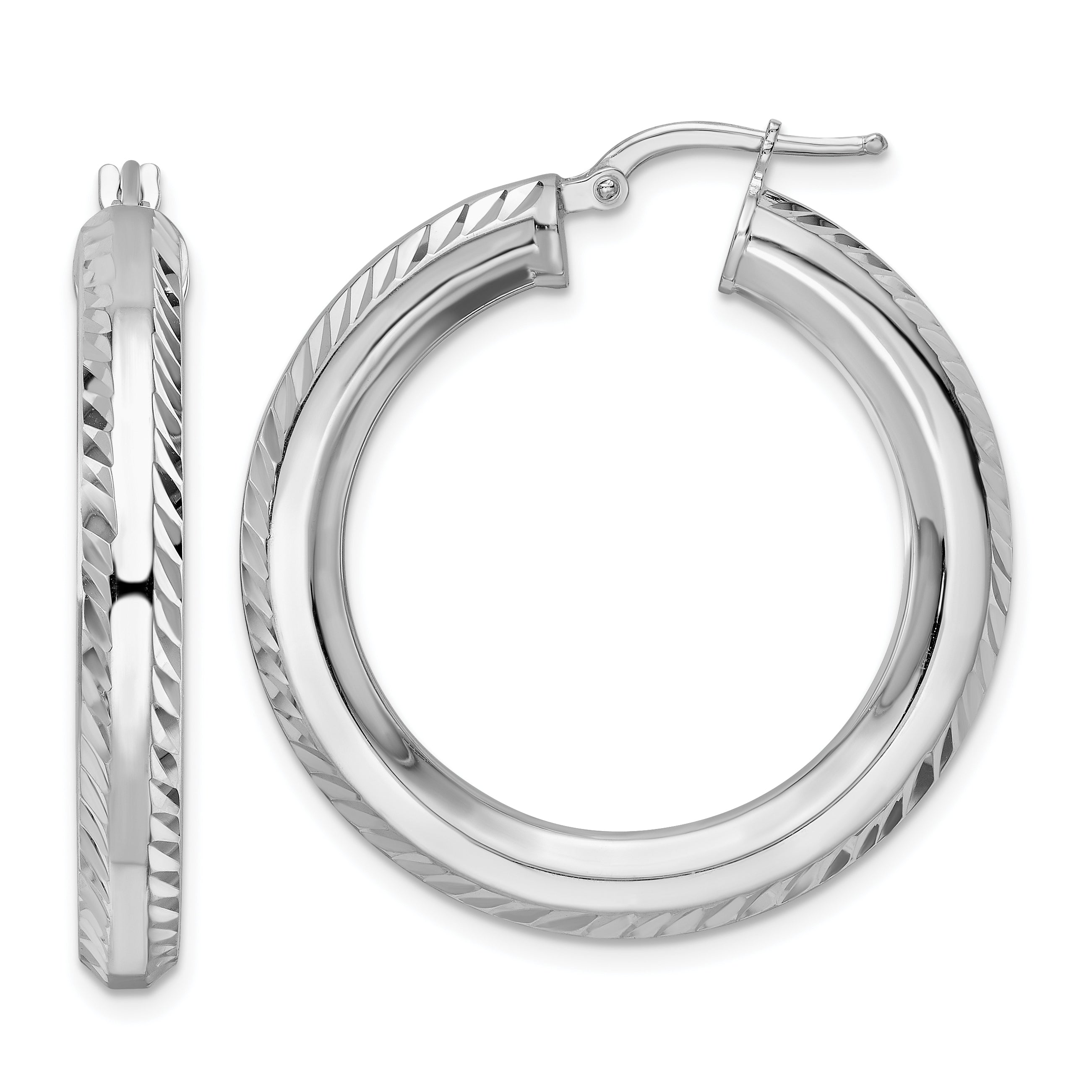 Sterling Silver Rhodium-plated 5x34mm D/C Octagon Tube Hoop Earrings Main image