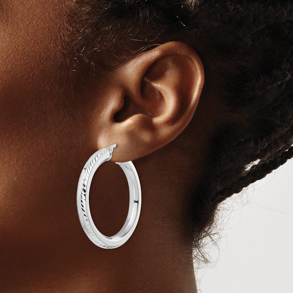 Octagon Tube Hoop Earrings in Sterling Silver, 38mm Diamond-Cut - Sophia Jewelers