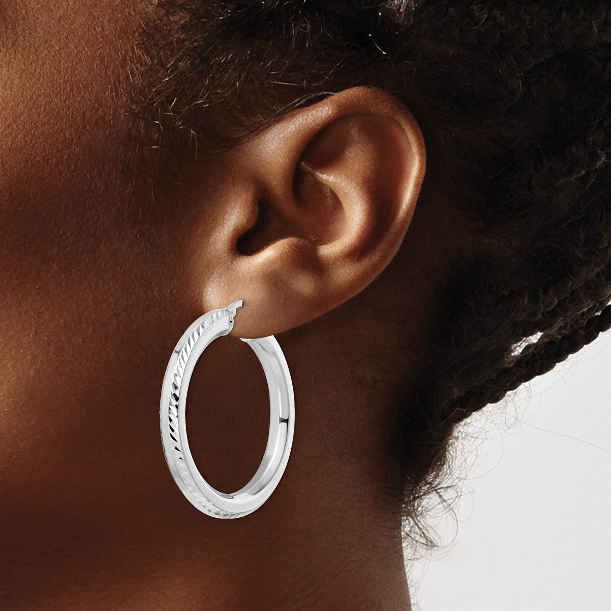 Octagon Tube Hoop Earrings in Sterling Silver, 38mm Diamond-Cut - Sophia Jewelers
