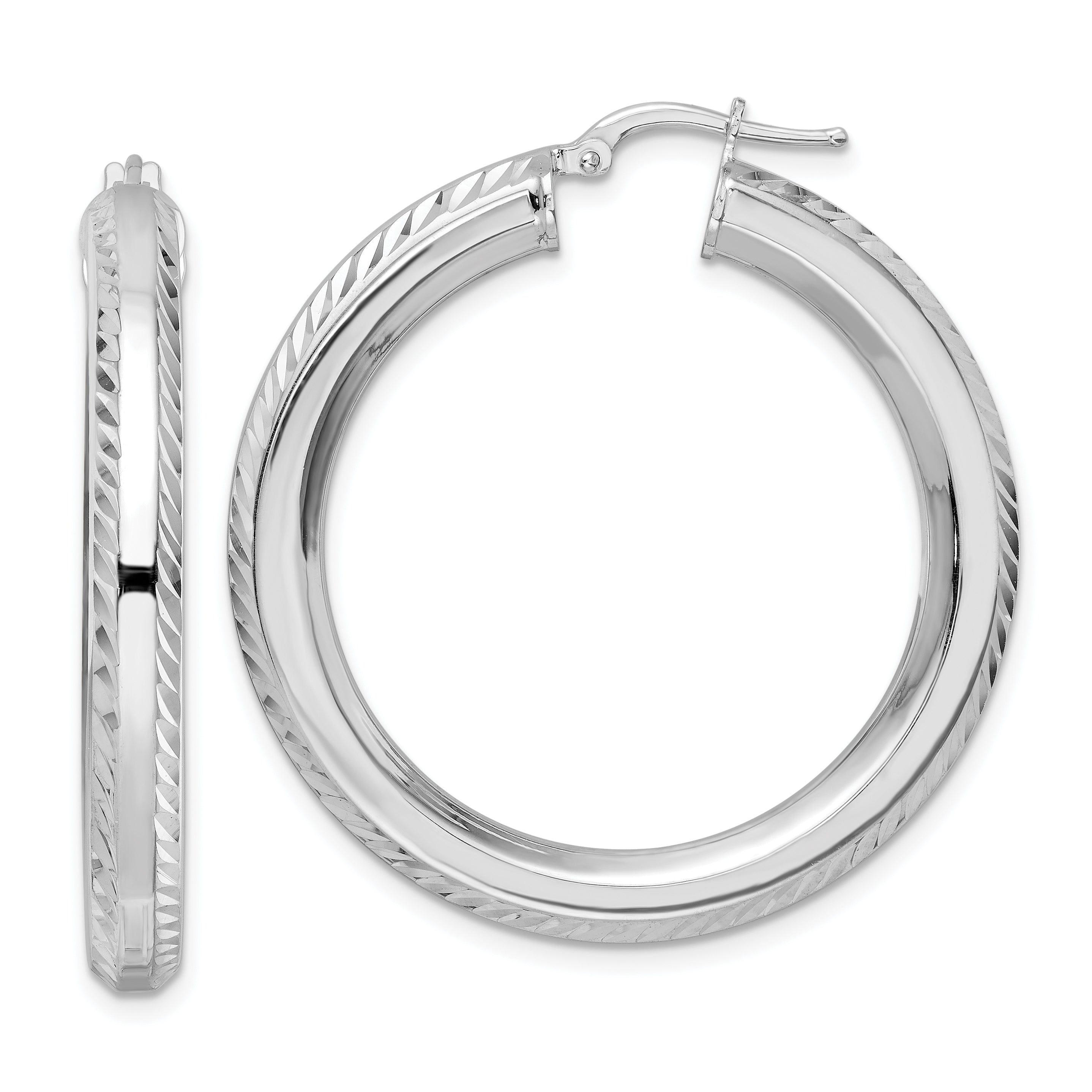 Sterling Silver Rhodium-plated 5x38mm D/C Octagon Tube Hoop Earrings Main image