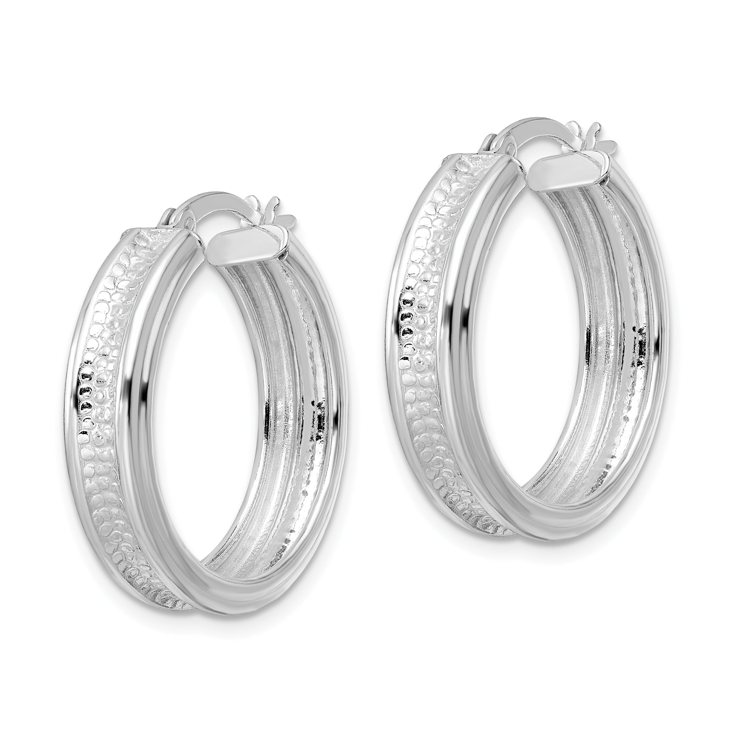 Sterling Silver Polished and Textured Circle Hoop Earrings Secondary image