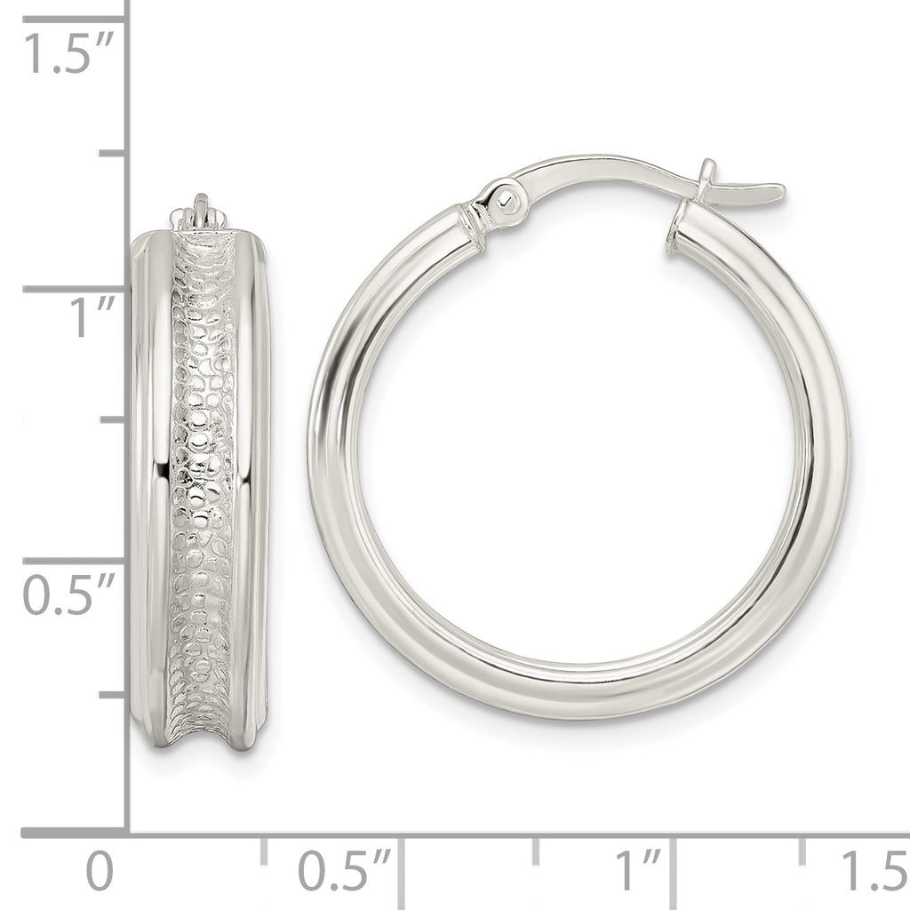 Sterling Silver Polished and Textured Circle Hoop Earrings