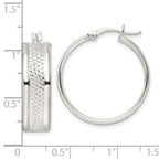Sterling Silver Polished Textured 7.5x25mm Hoop Earrings