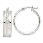 Sterling Silver Polished Textured 7.5x25mm Hoop Earrings
