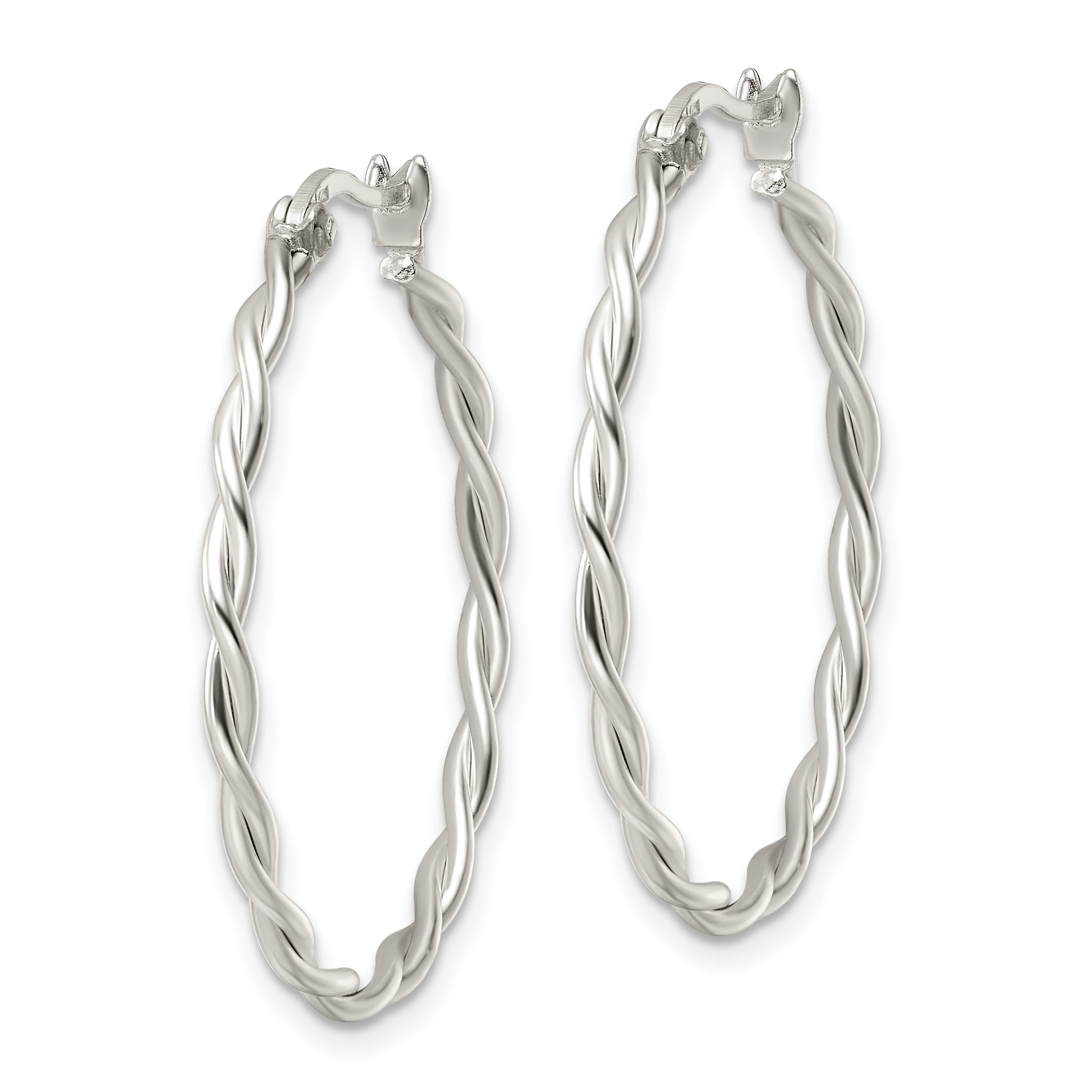 Sterling Silver Satin Twisted Hoop Earrings Secondary image