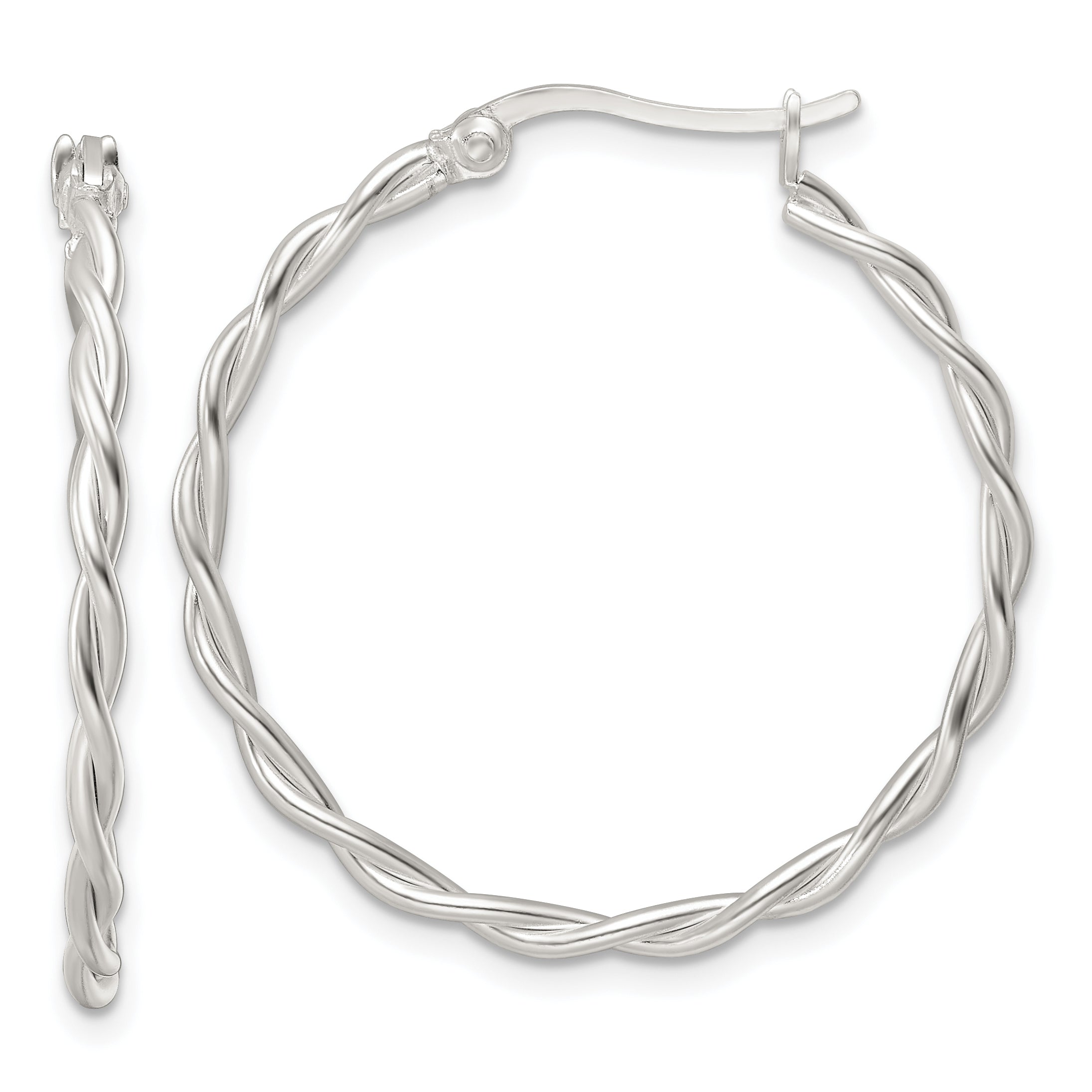 Sterling Silver Satin Twisted Hoop Earrings Main image