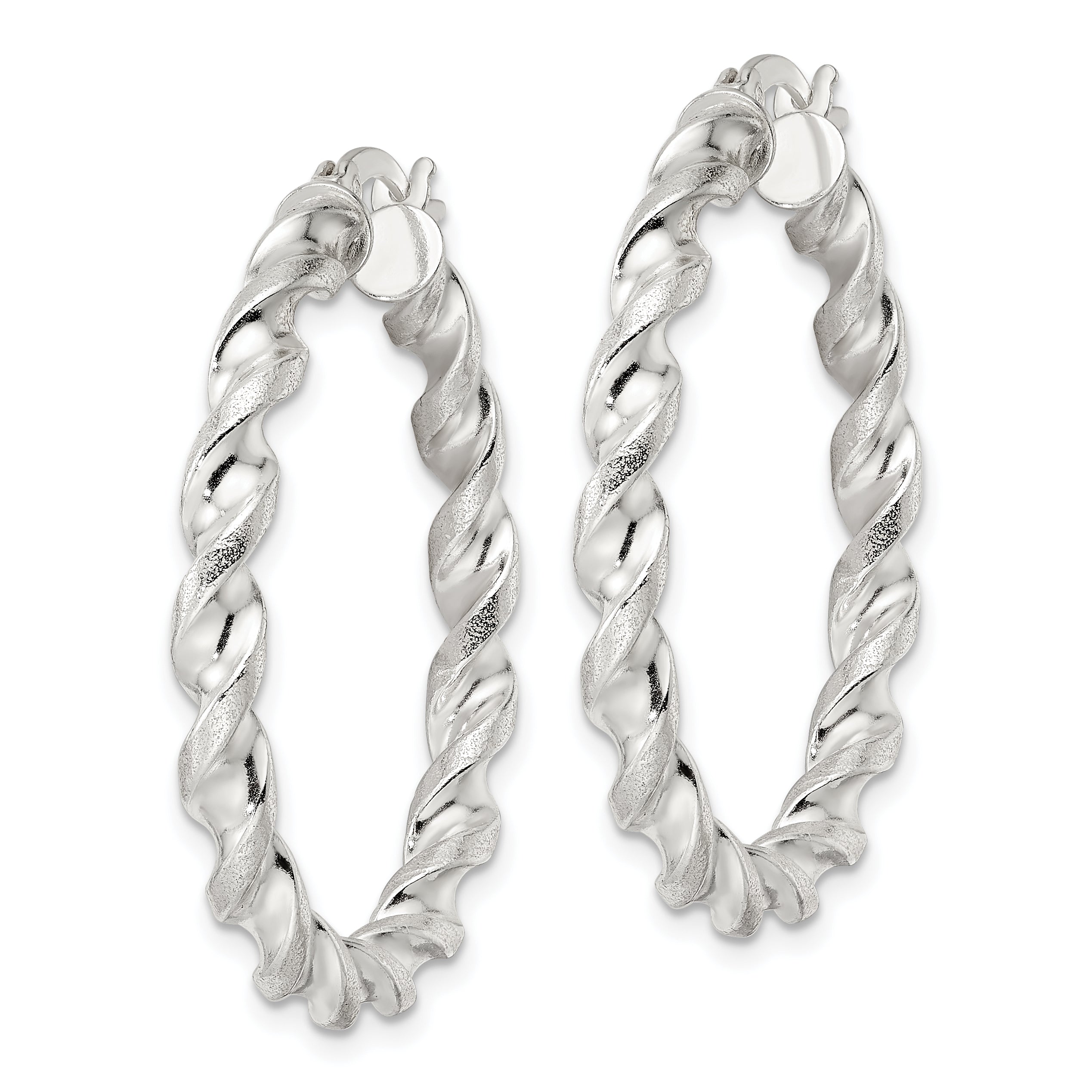 Sterling Silver Polished and Textured Twisted Circle Hoop Earrings Secondary image