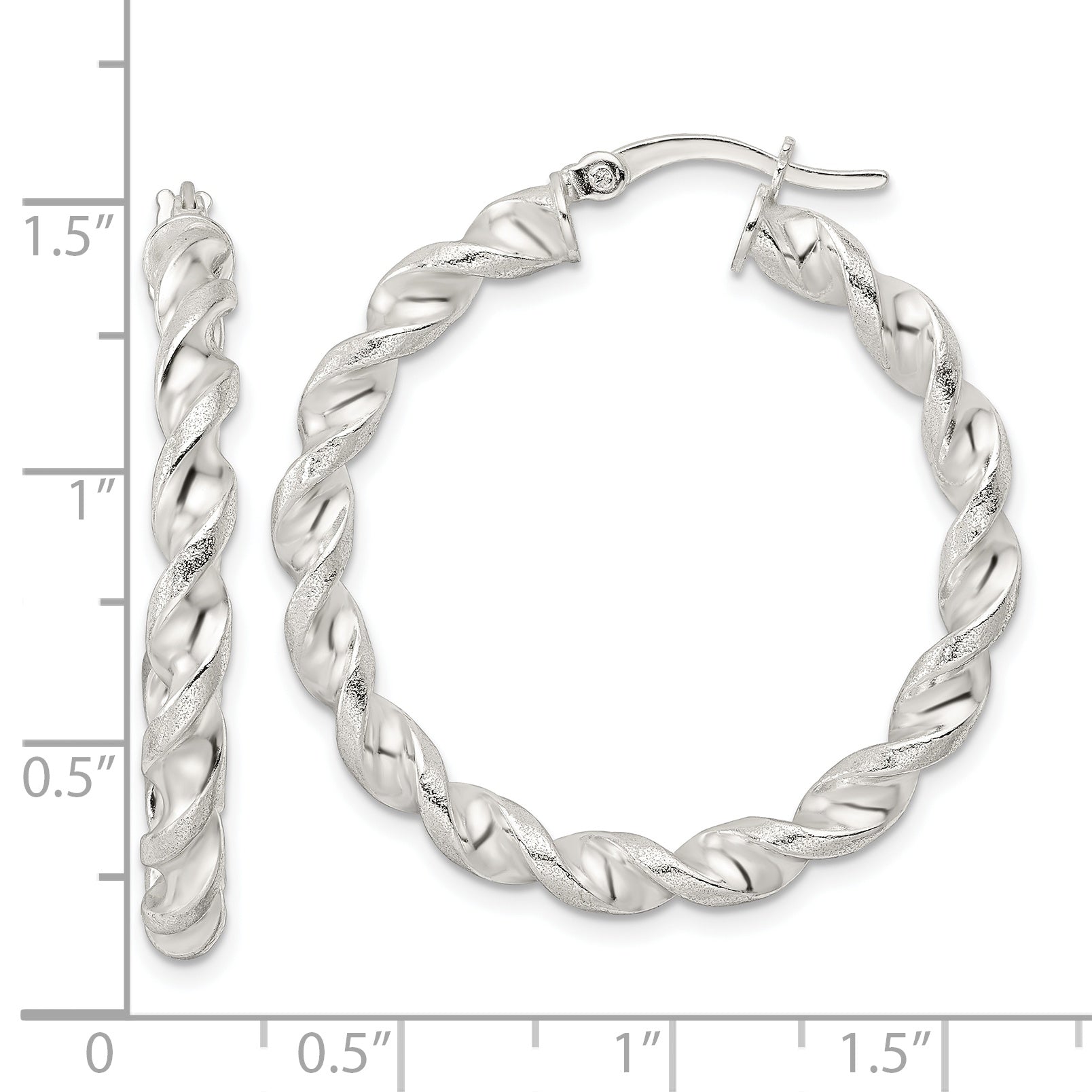 Sterling Silver Polished and Textured Twisted Circle Hoop Earrings