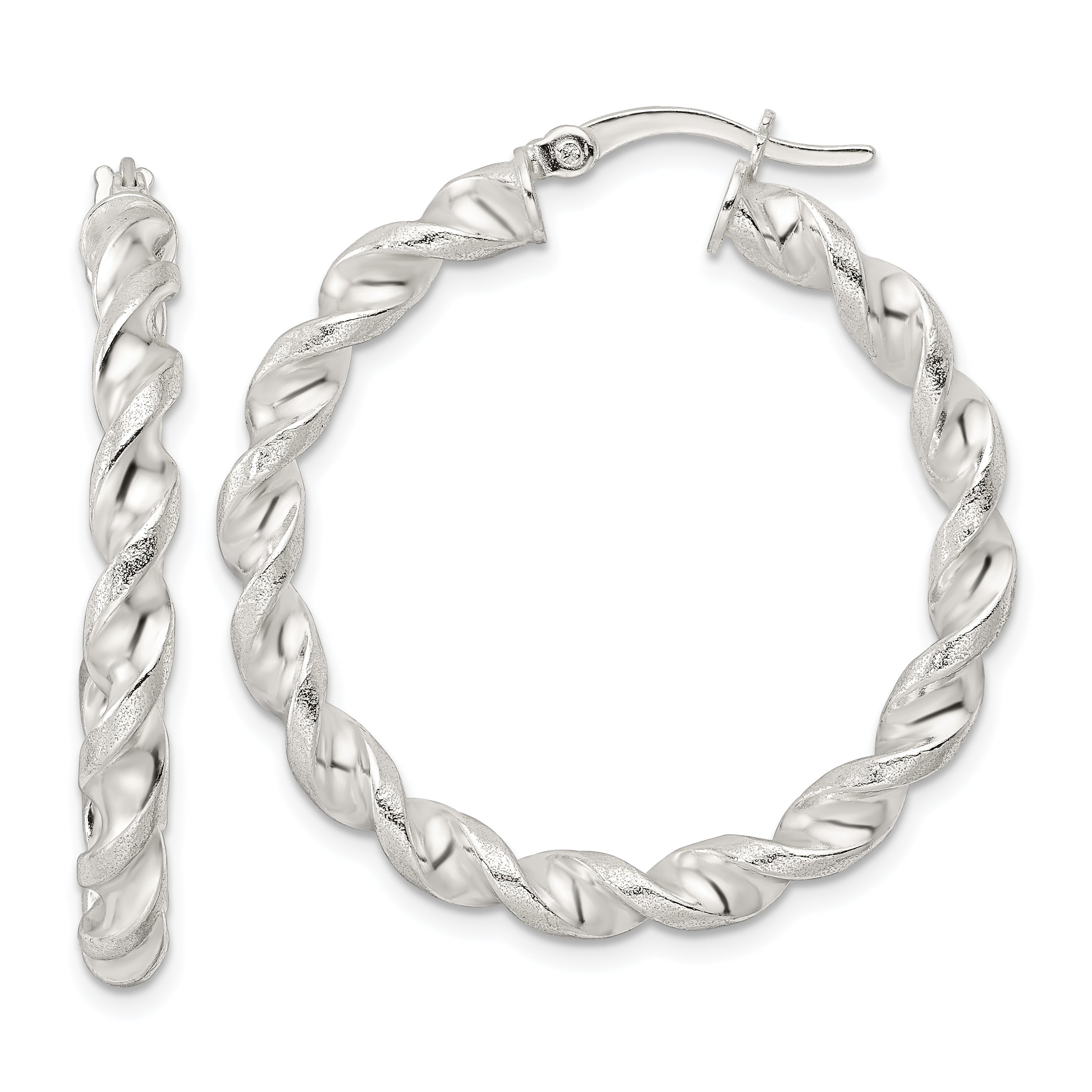 Sterling Silver Polished and Textured Twisted Circle Hoop Earrings Main image