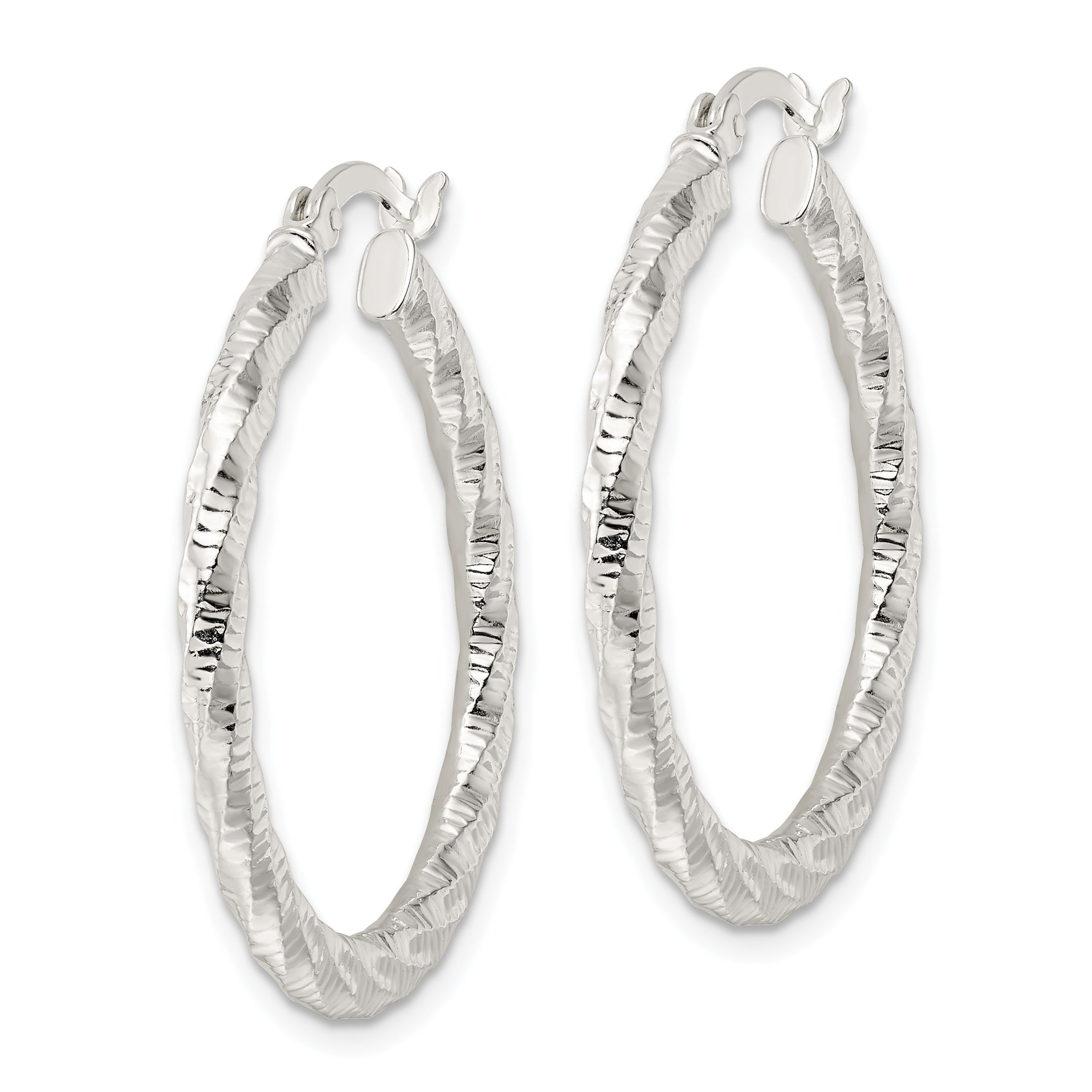 Sterling Silver Polished and Textured Twisted Hoop Earrings Secondary image