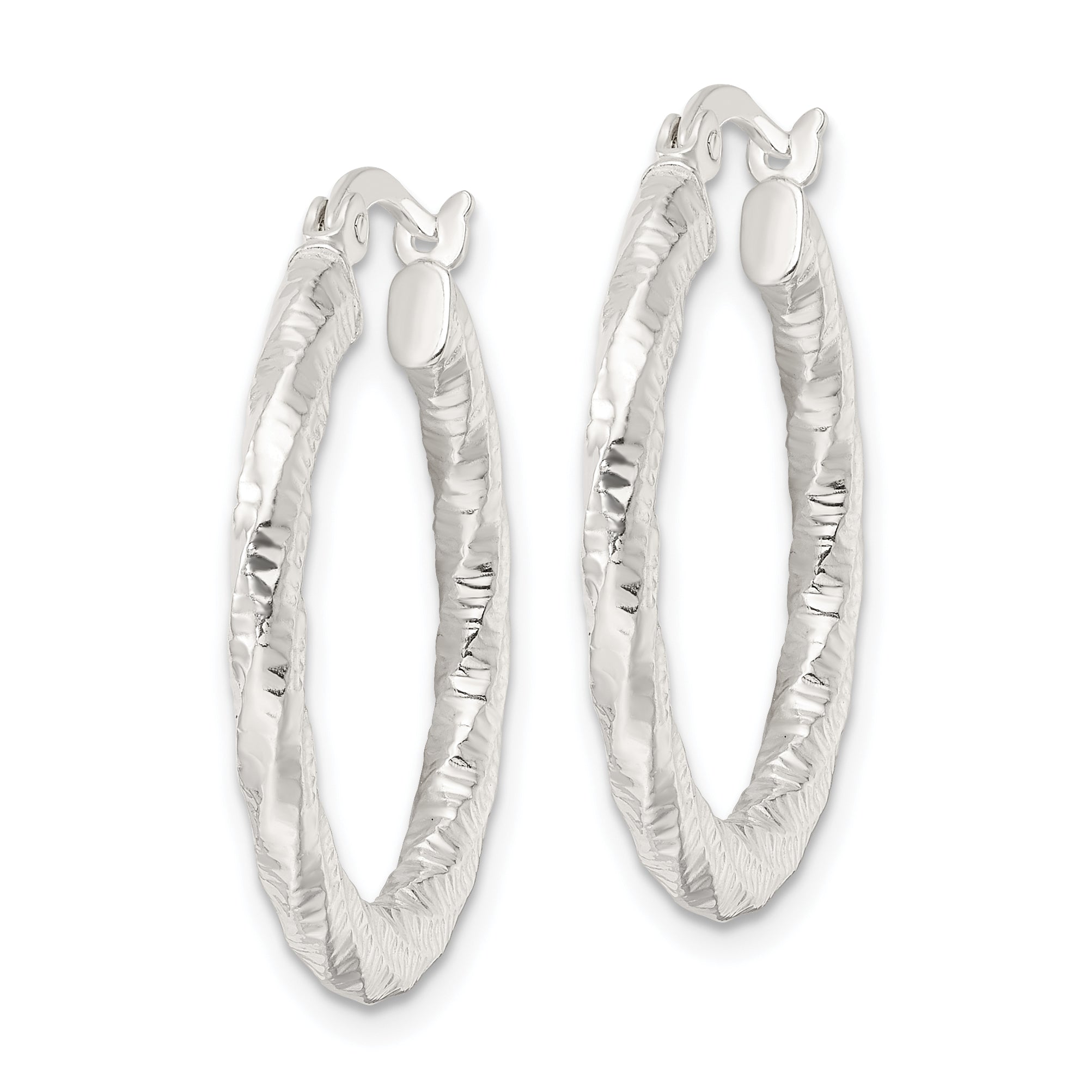 Sterling Silver Polished and Textured Twisted Hoop Earrings Secondary image