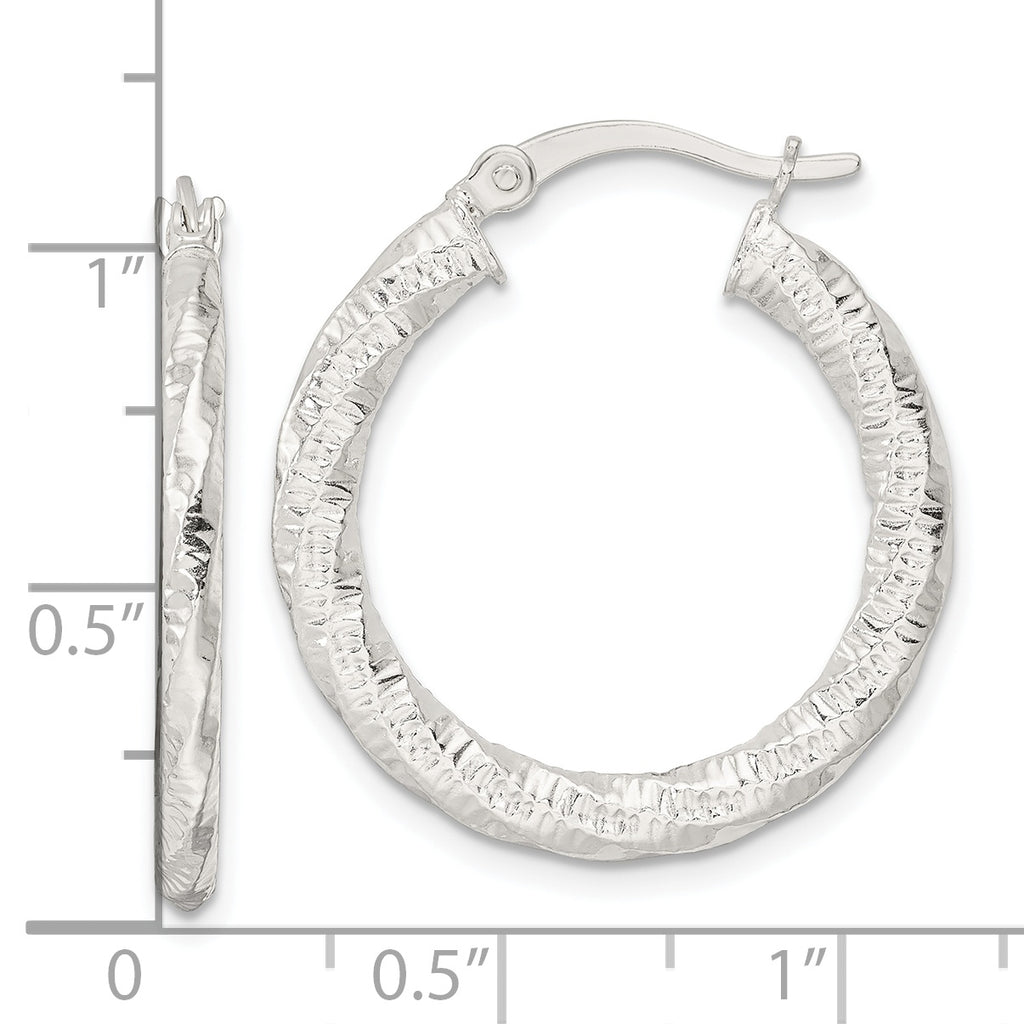 Sterling Silver Polished and Textured Twisted Hoop Earrings