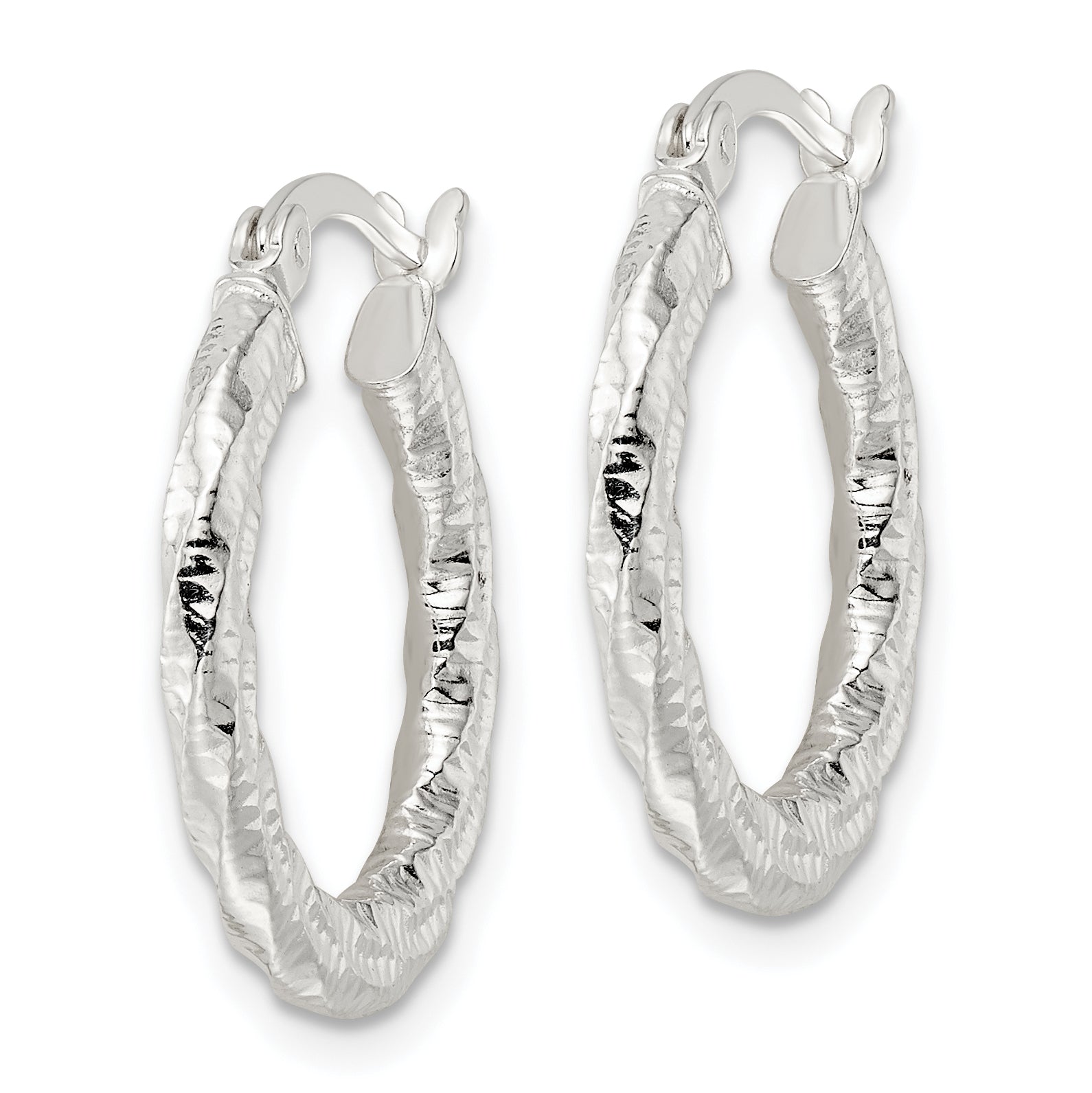 Sterling Silver Polished and Textured Twisted Hoop Earrings