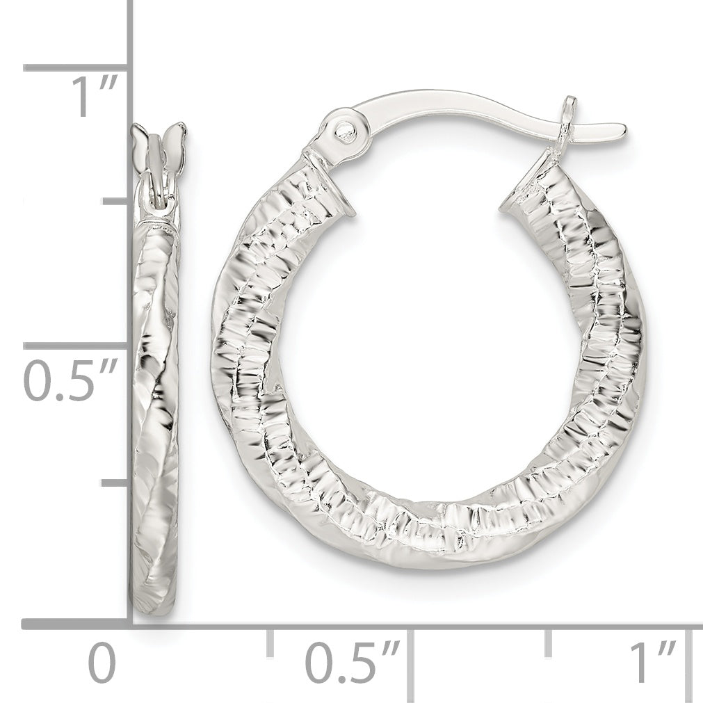 Sterling Silver Polished and Textured Twisted Hoop Earrings