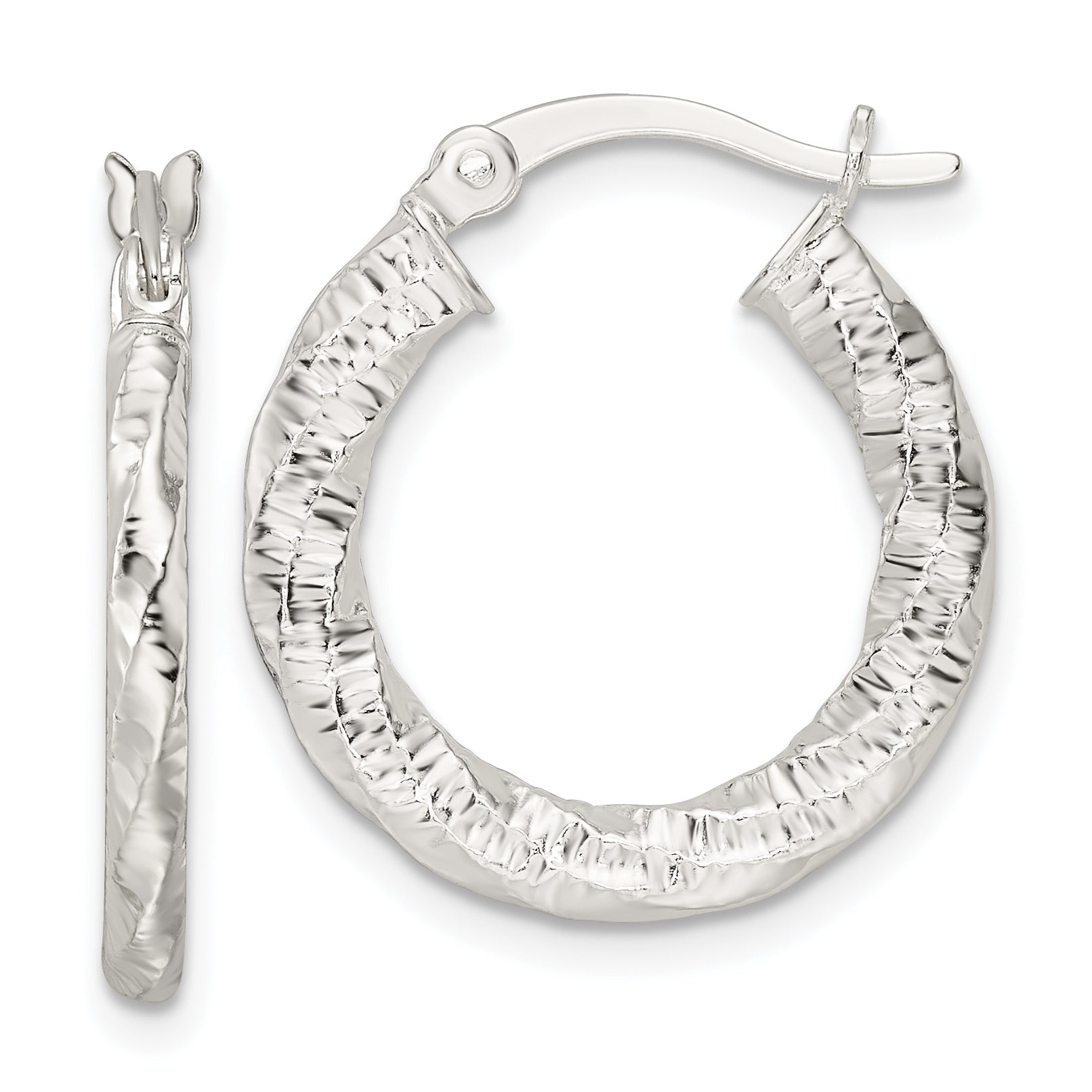 Sterling Silver Polished and Textured Twisted Hoop Earrings Main image