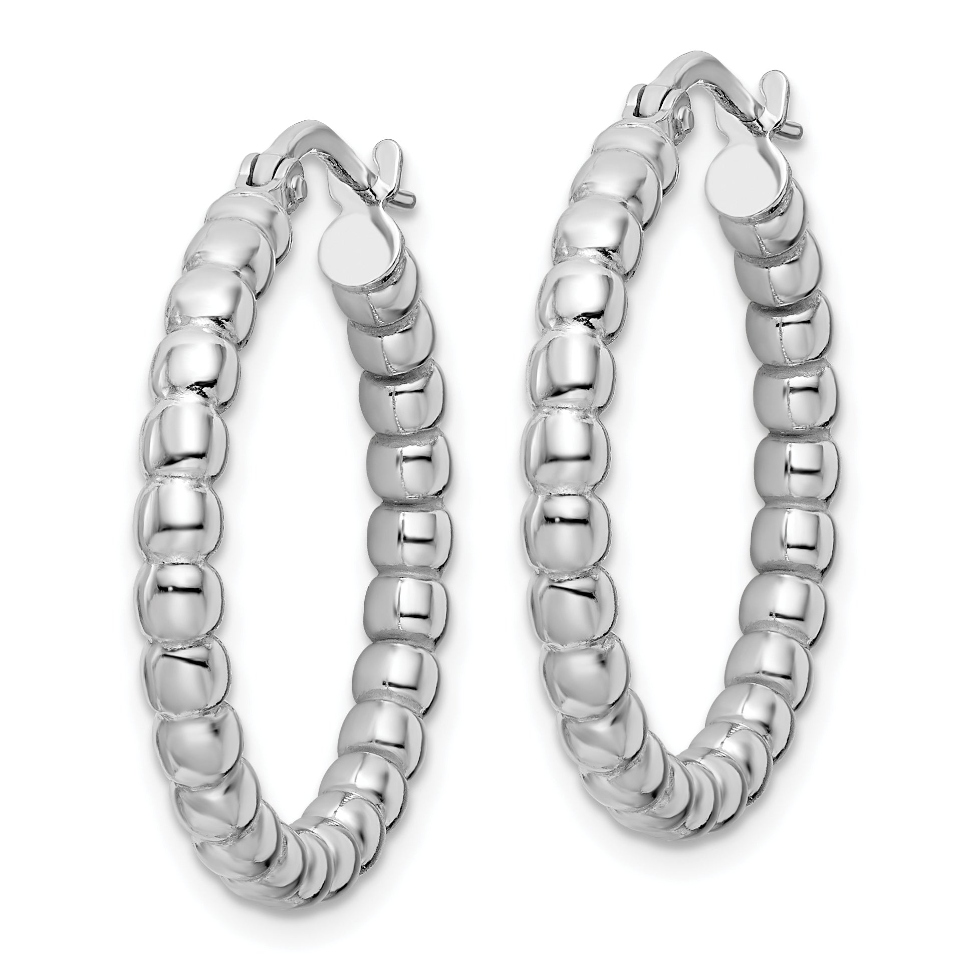 Sterling Silver Rhodium-plated Polished 3mm Beaded Hoop Earrings Secondary image