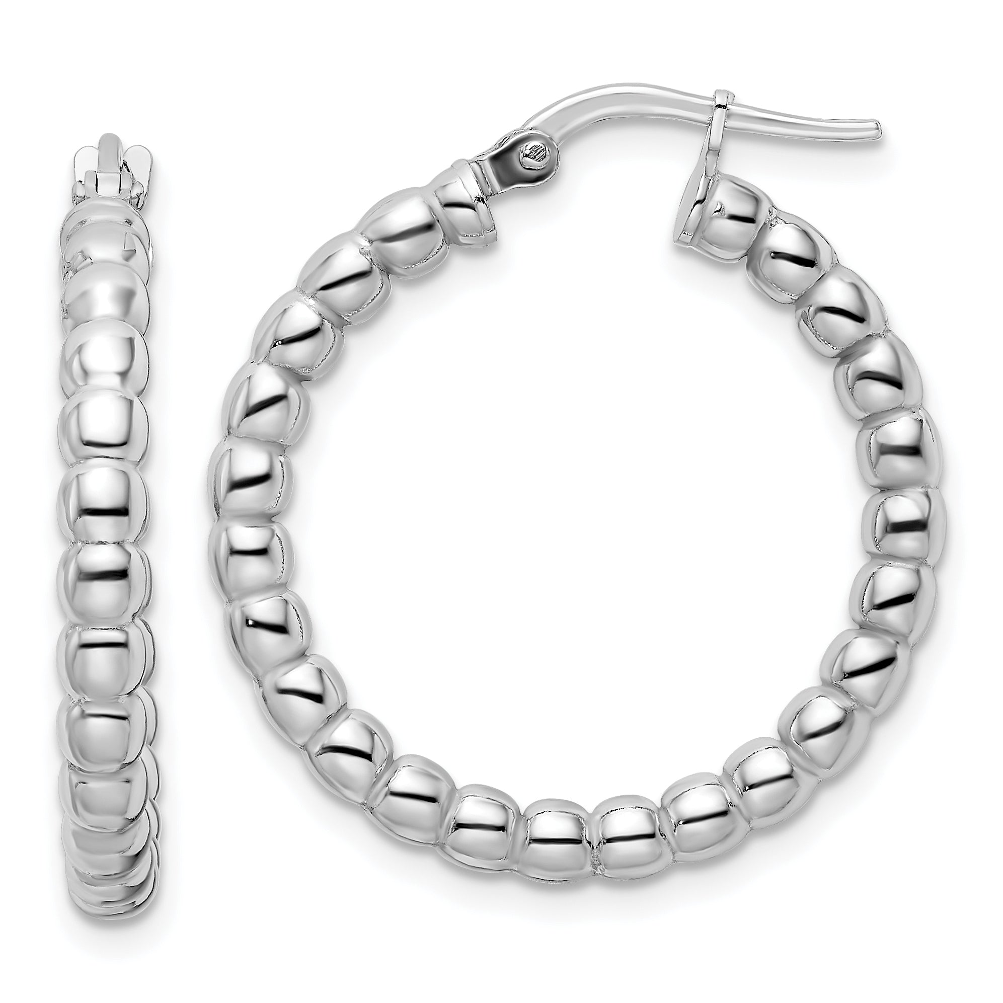 Sterling Silver Rhodium-plated Polished 3mm Beaded Hoop Earrings Main image