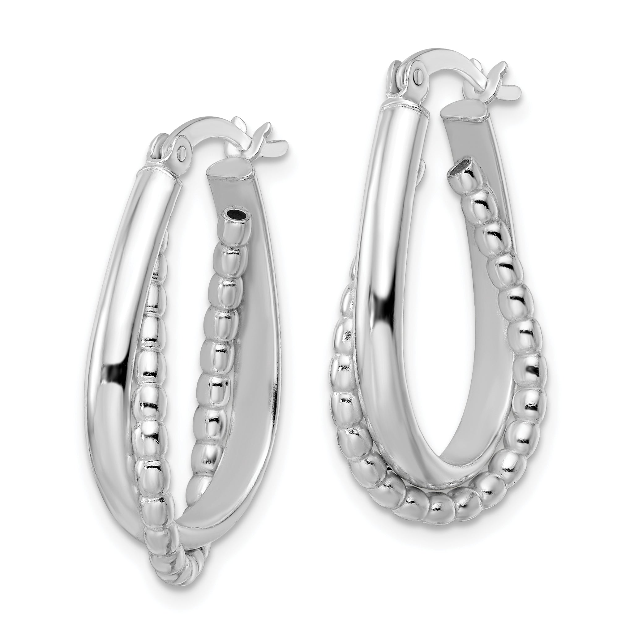 Sterling Silver Rhodium-plated Polished Double Oval Hoop Earrings Secondary image